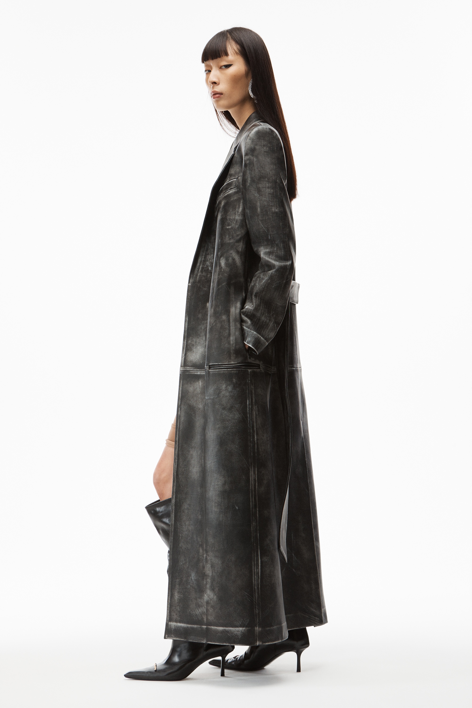 BOXY BELTED COAT IN VINTAGE MOTO LEATHER - 4