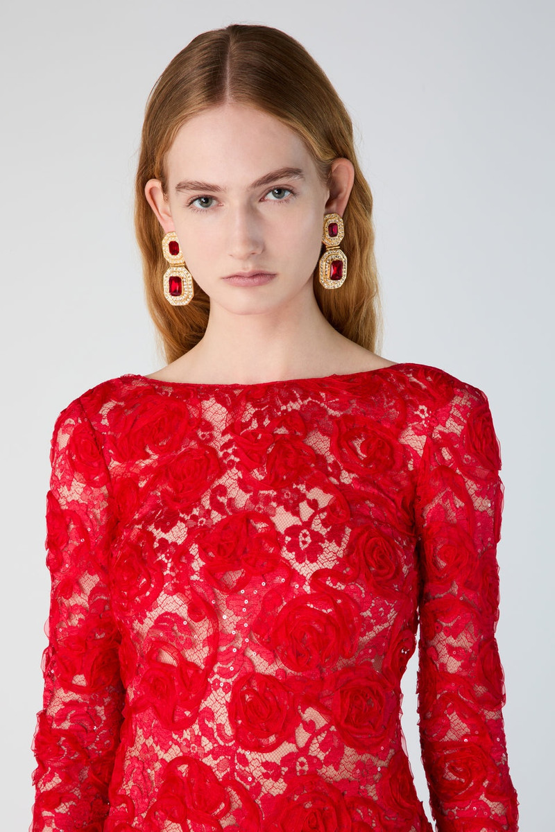 OPEN BACK LACE DRESS WITH SEQUIN, ROSE EMBROIDERY 6