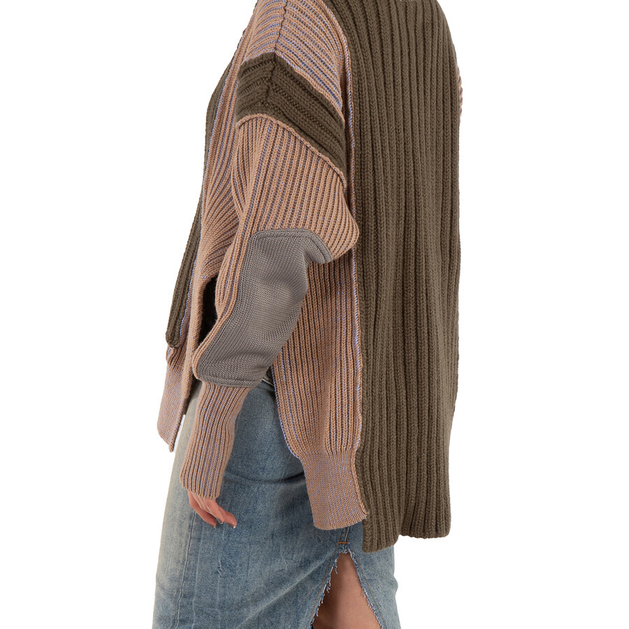 Mm6 Ladies Green Contrasting Panel-Detail Chunky-Knit Jumper - 3