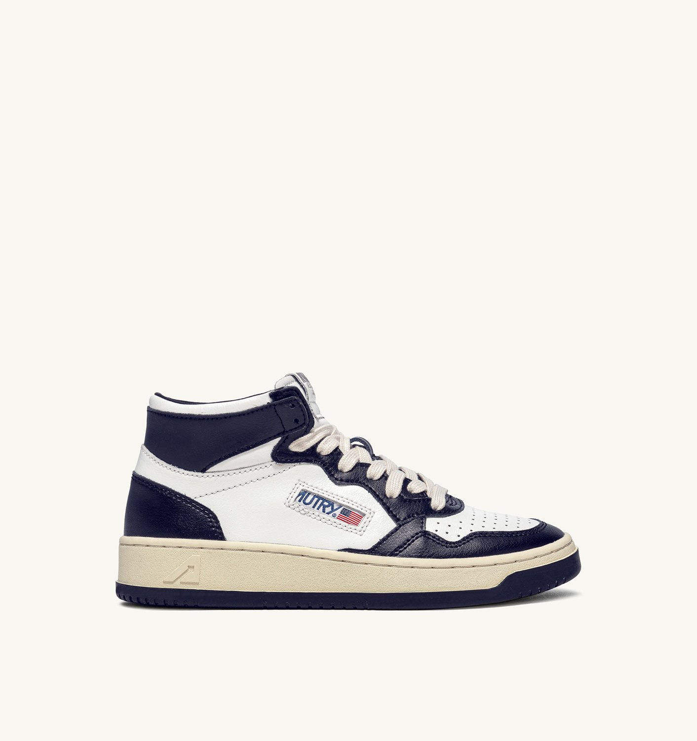 MEDALIST MID BICOLOR SNEAKERS IN WHITE AND BLUE LEATHER - 1