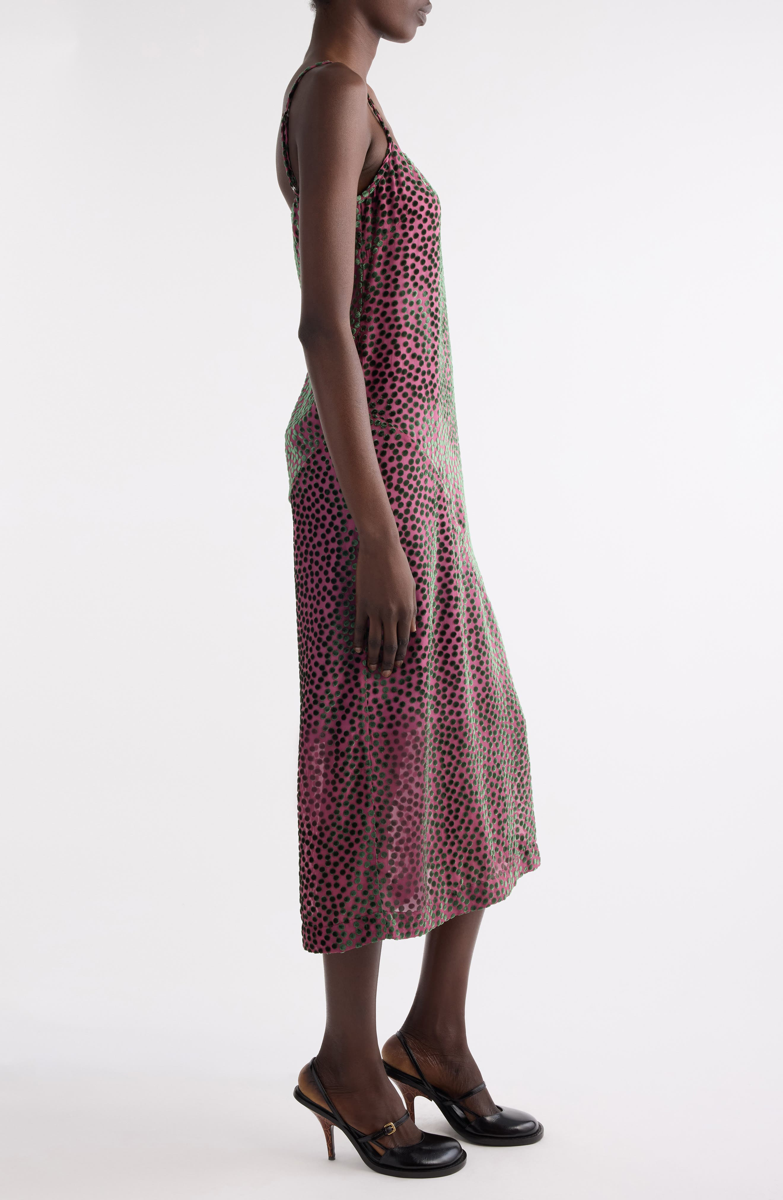Dries Van Noten Dommino Burnout Polka Dot Slipdress in Dark Pink at Nordstrom - 3