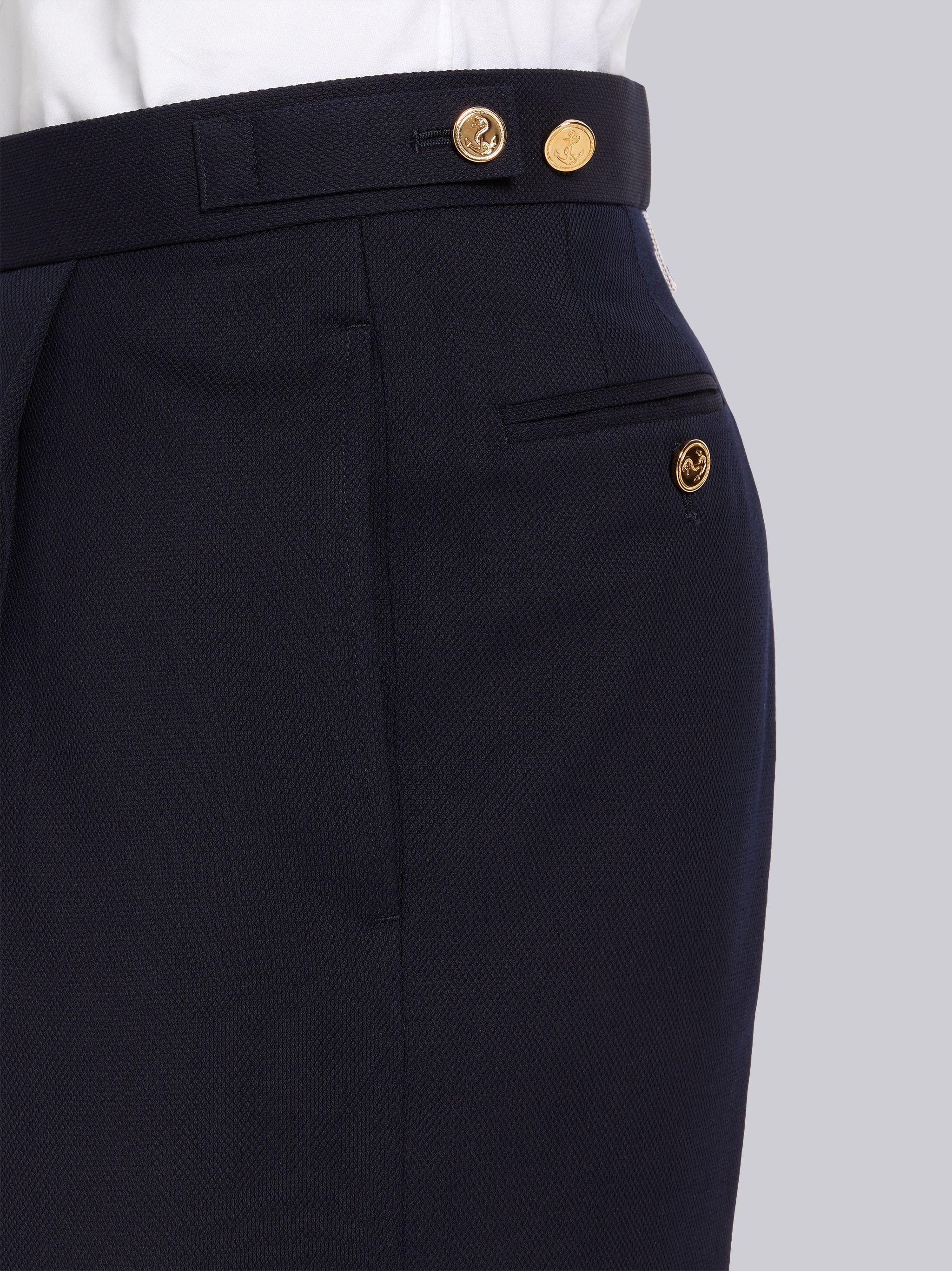 Navy Wool Pique Suiting Single Pleat Trouser - 5