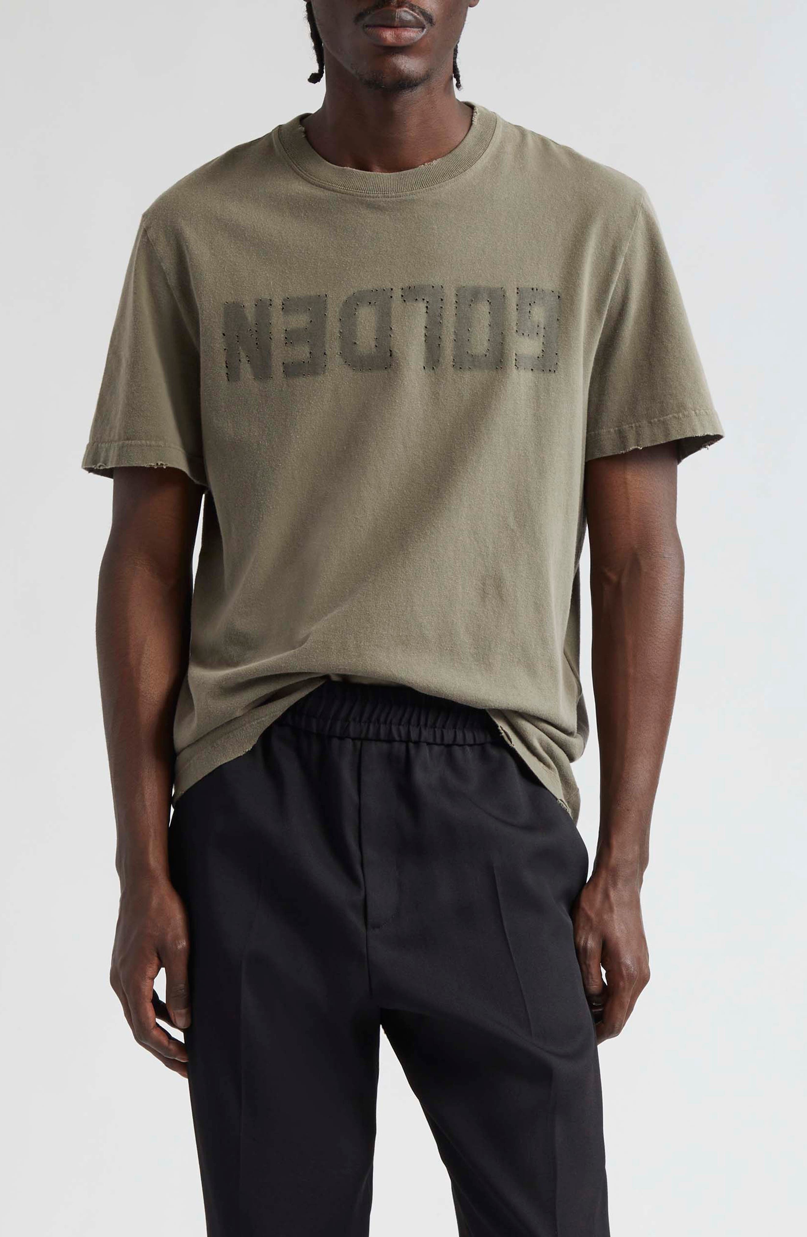 Distressed Upside Down Logo Cotton Graphic Tee - 1