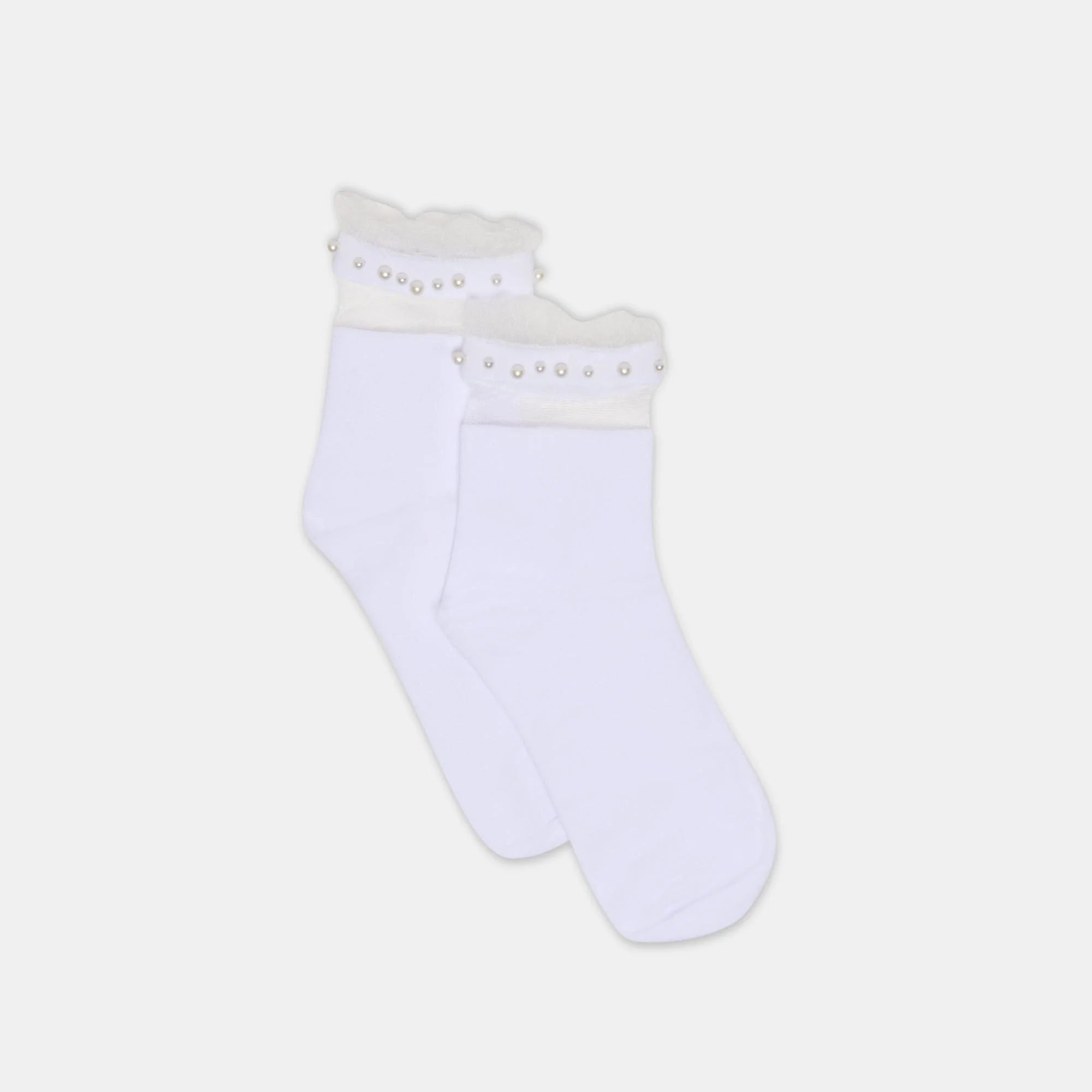 SHEER RUFFLE PEARL ANKLET SOCKS WHITE - 1