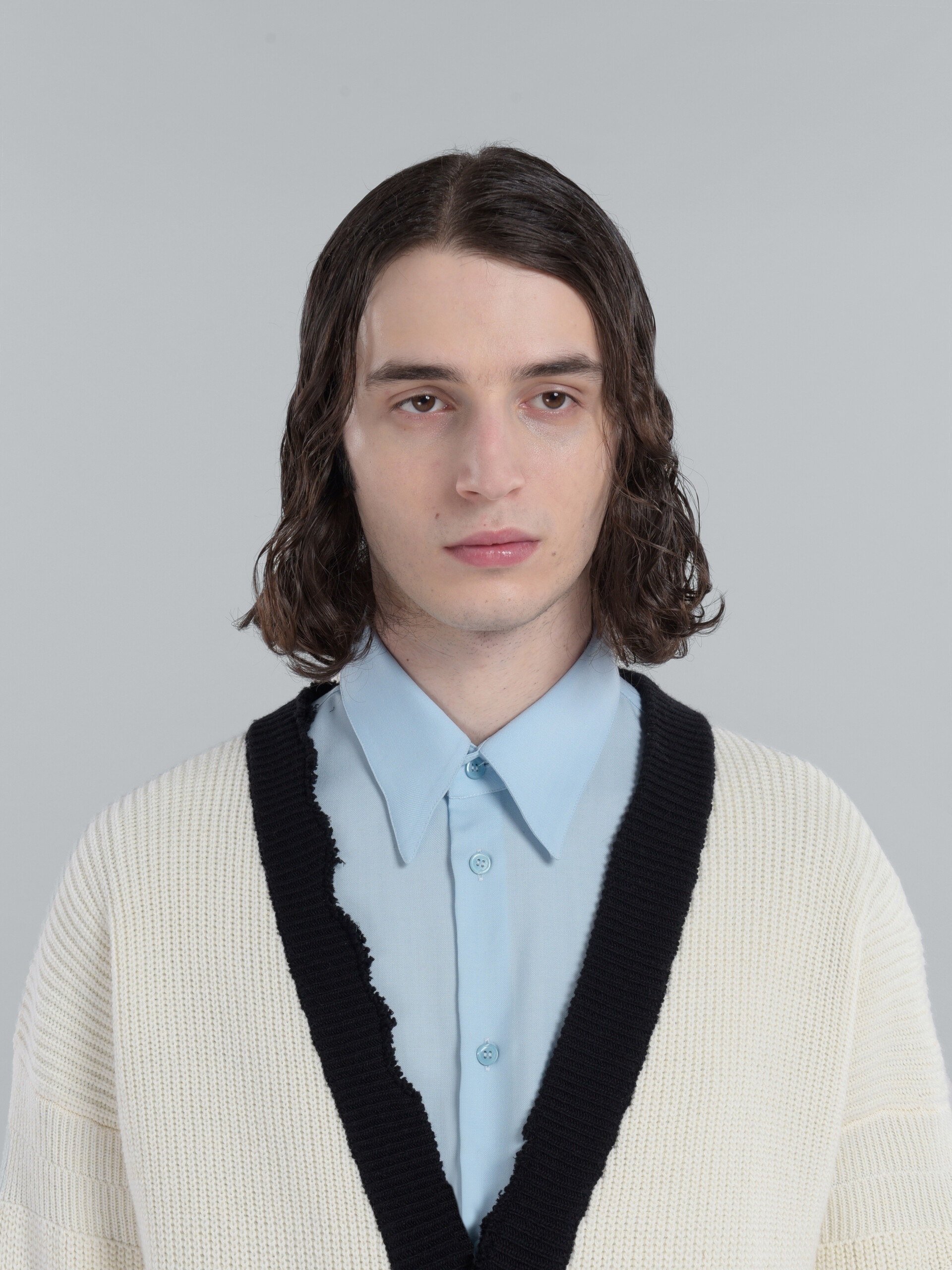 WHITE COTTON AND WOOL CARDIGAN WITH PATCH - 4