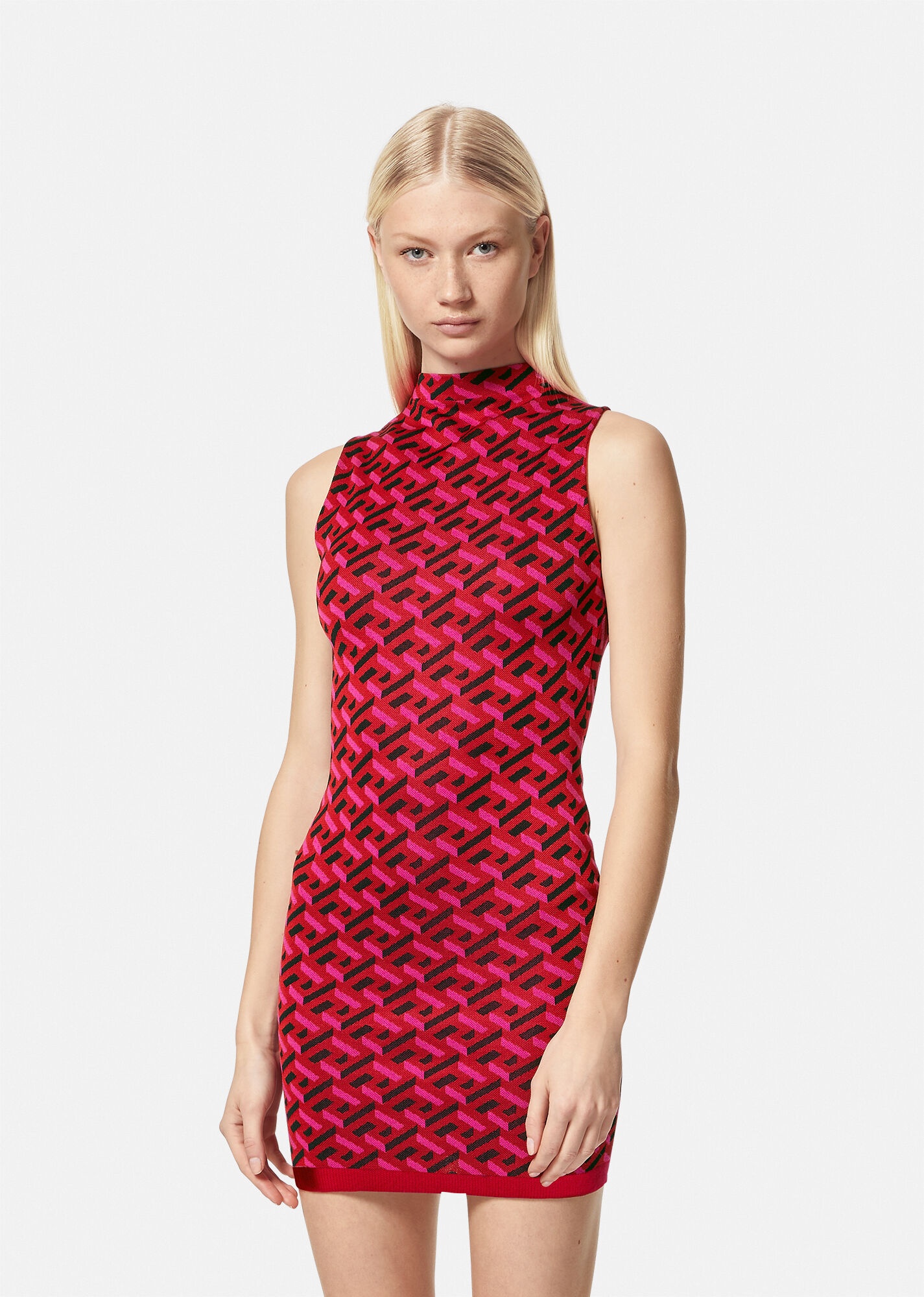 VERSACE Jacquard Mini Dress in Flamingo