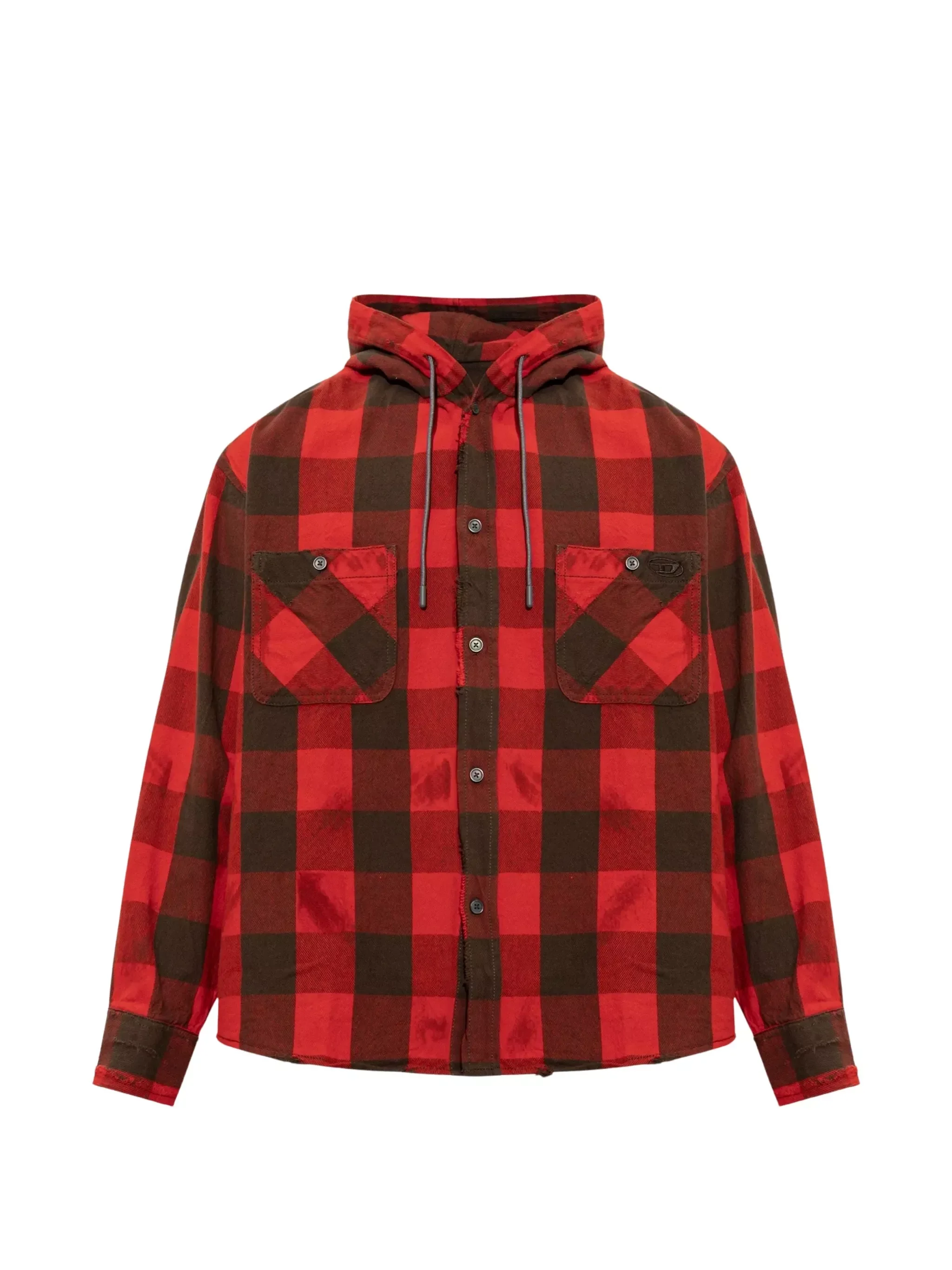Distressed Flannel Check Hooded Shirt - 1