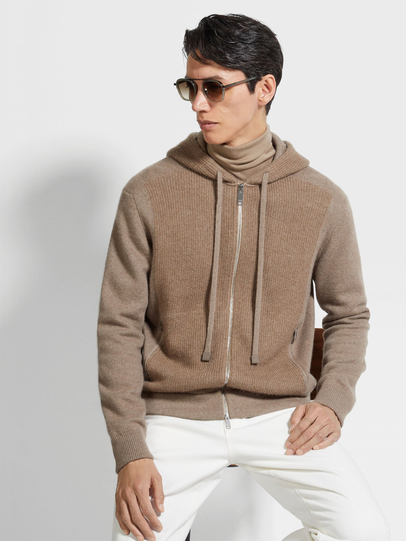 LIGHT TAUPE MÉLANGE OASI CASHMERE FULL ZIP HOODIE 3