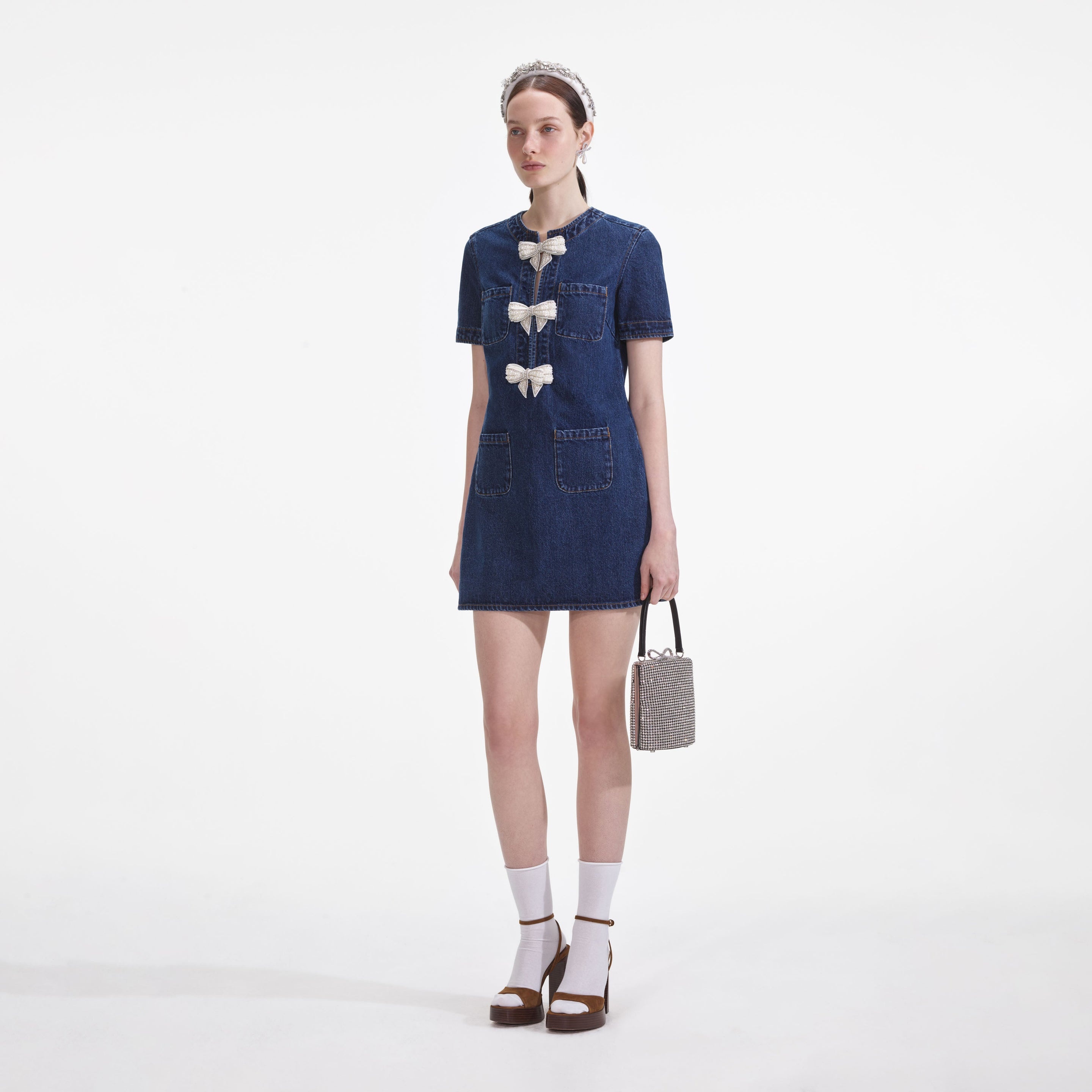 Denim Bow Mini Dress - 2