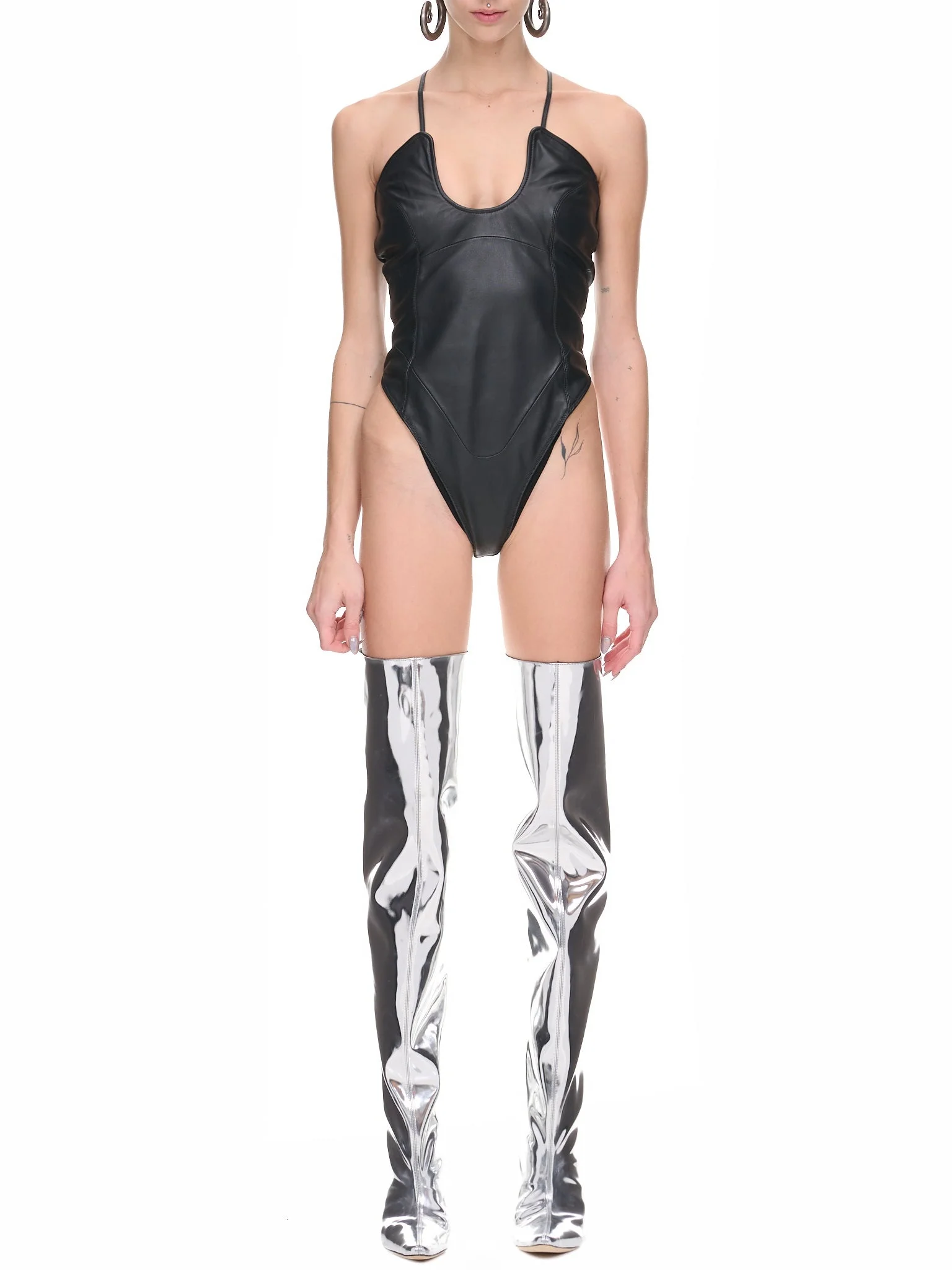 Cut-Out Leather Bodysuit - 1