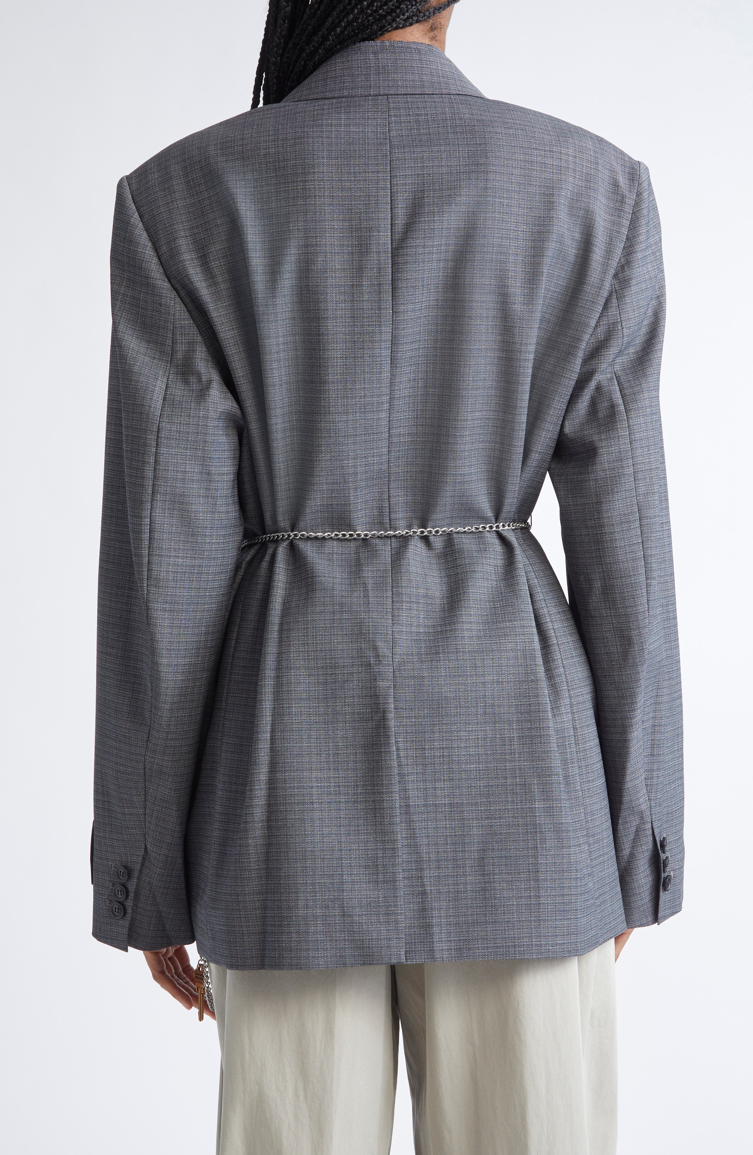 Alexander Wang Chain Embellished Melangé Raw Edge Wool Blend Blazer in Dark Grey Melange at Nordstro - 3