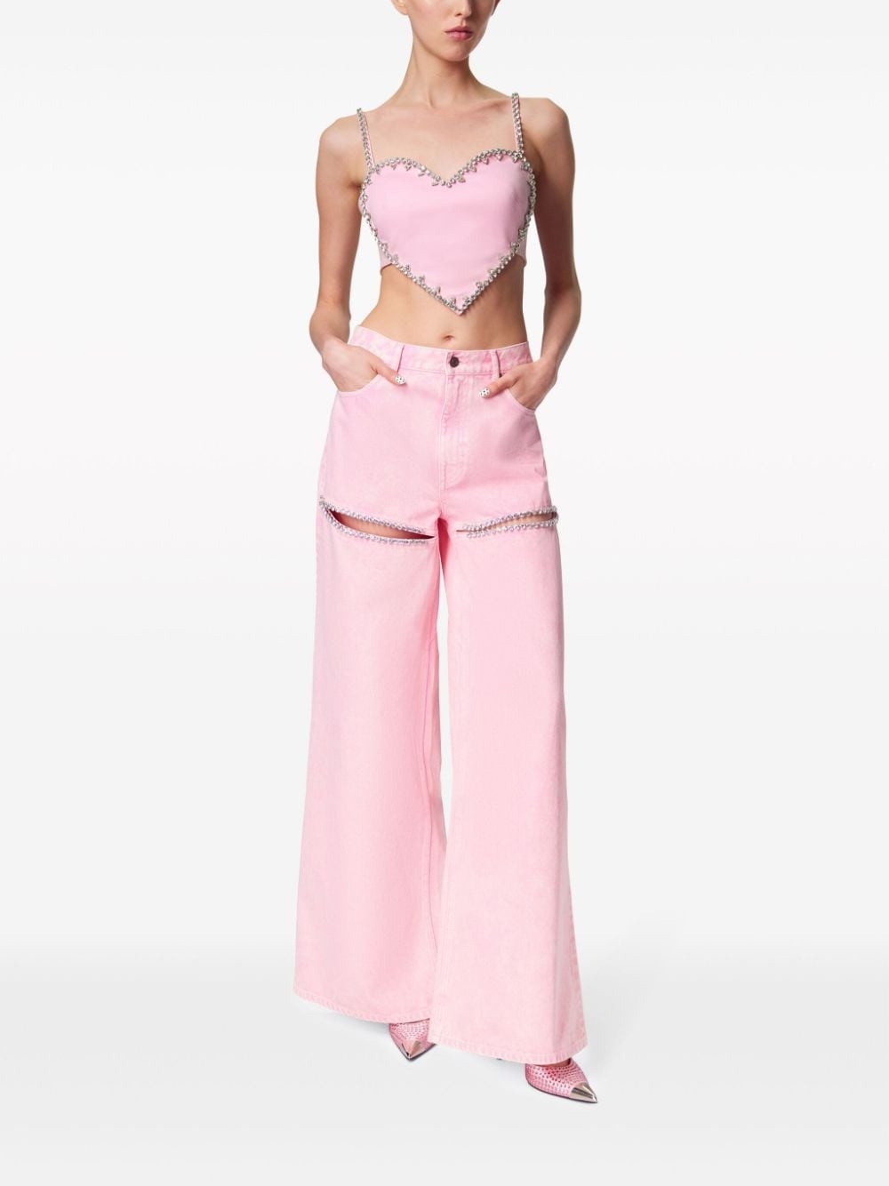 crystal-embellished high-rise wide-leg jeans - 2