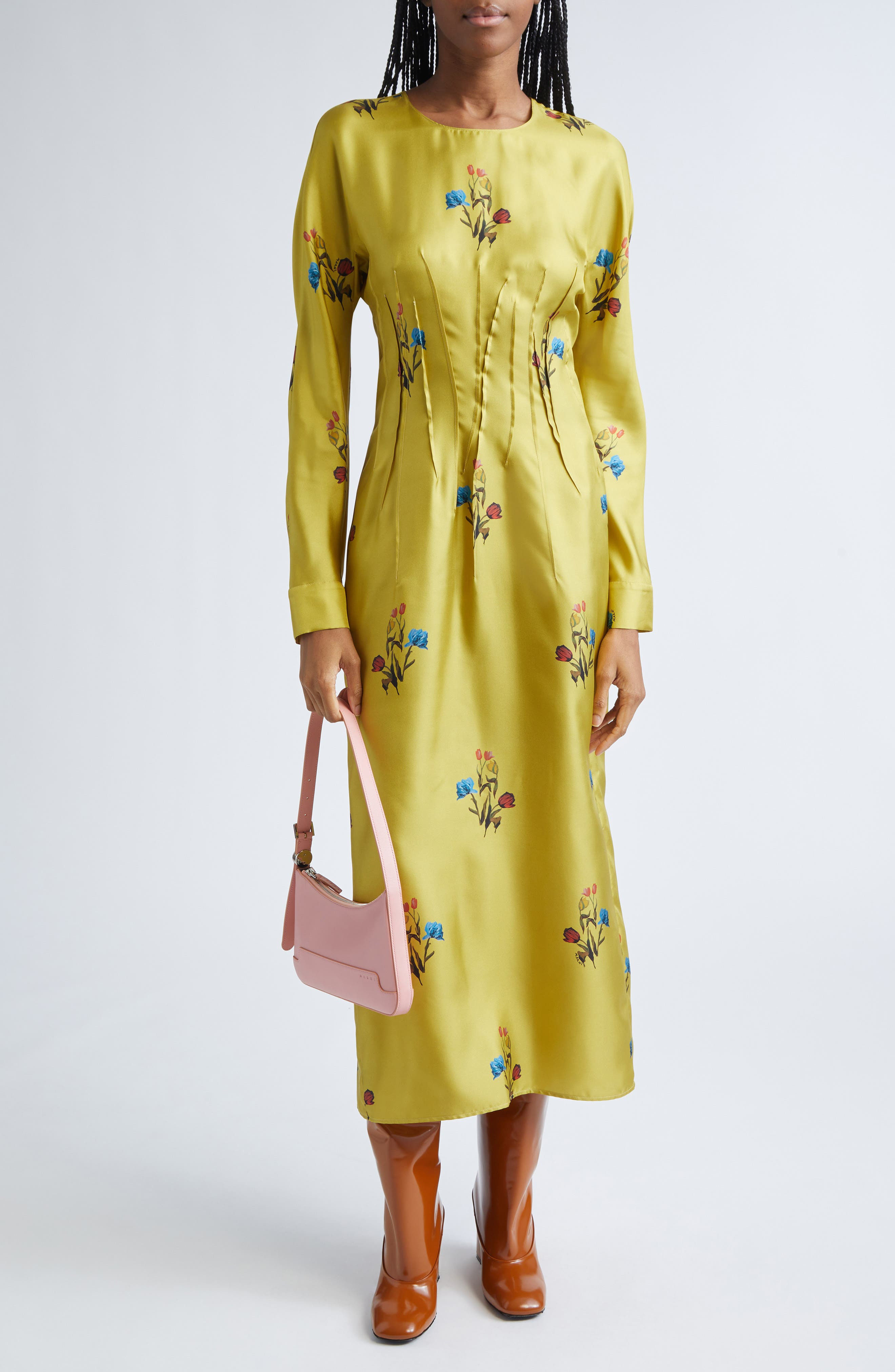 Marni Tulip Print Silk Twill Dress in Citronelle at Nordstrom - 2