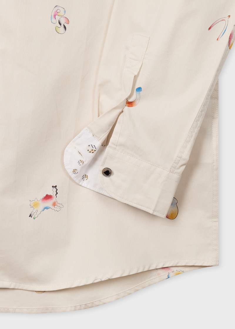 Ecru Cotton 'Lucky Charm' Print Shirt 3