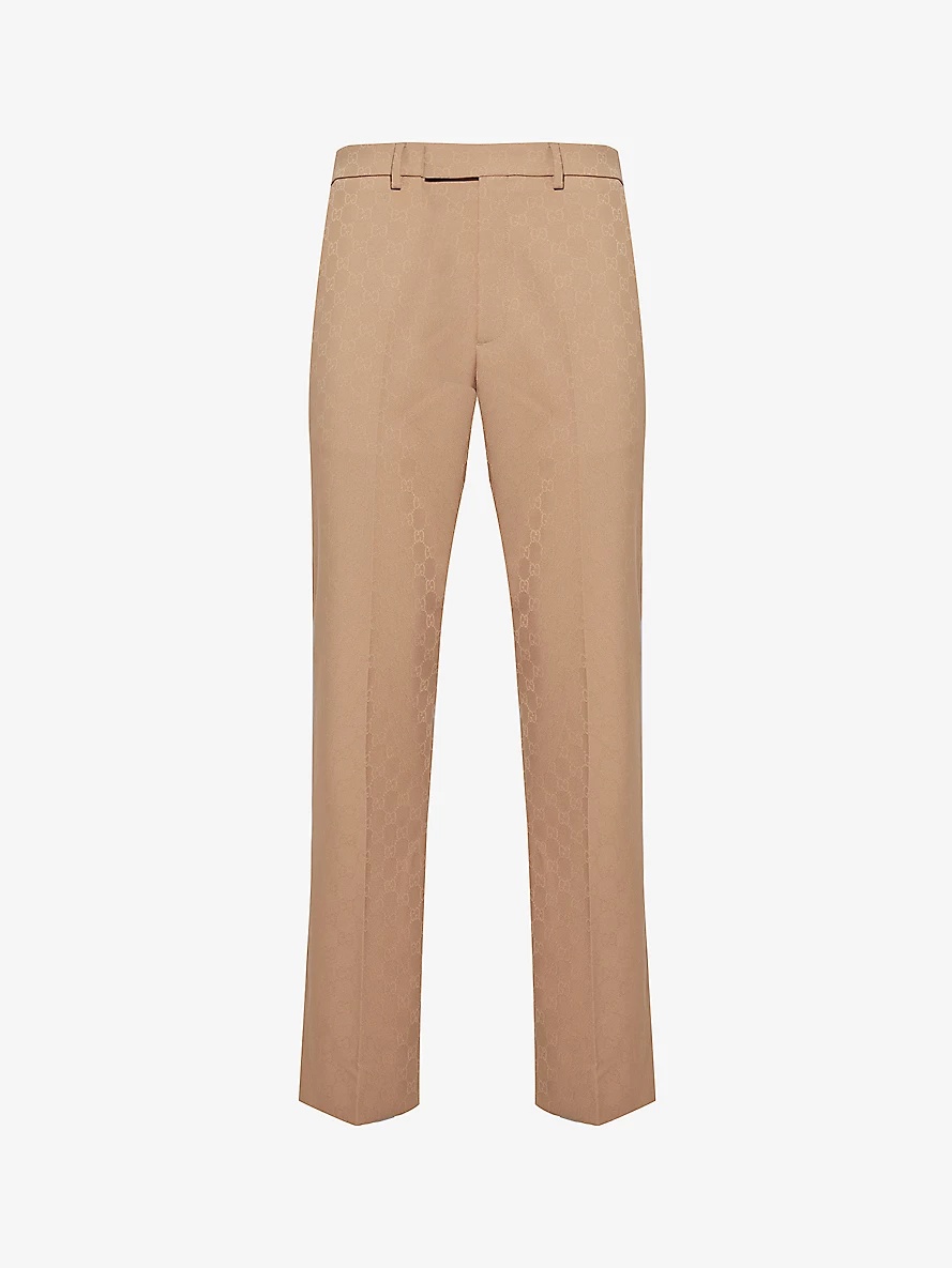 Monogram-embellished tapered-leg woven trousers - 1