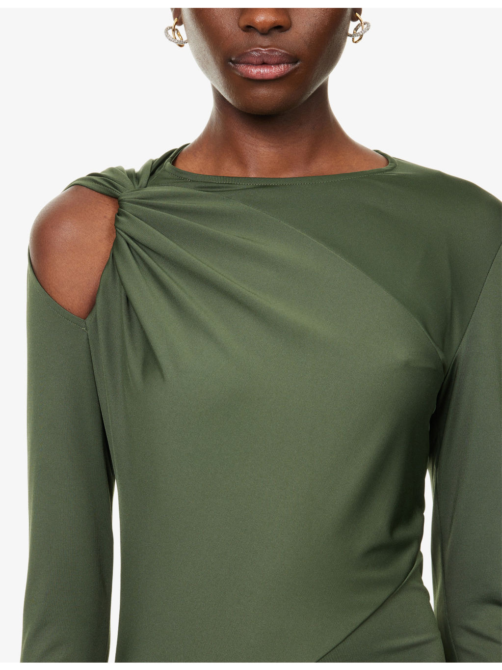 Asymmetric Twist Stretch-Woven Midi Dress - 5