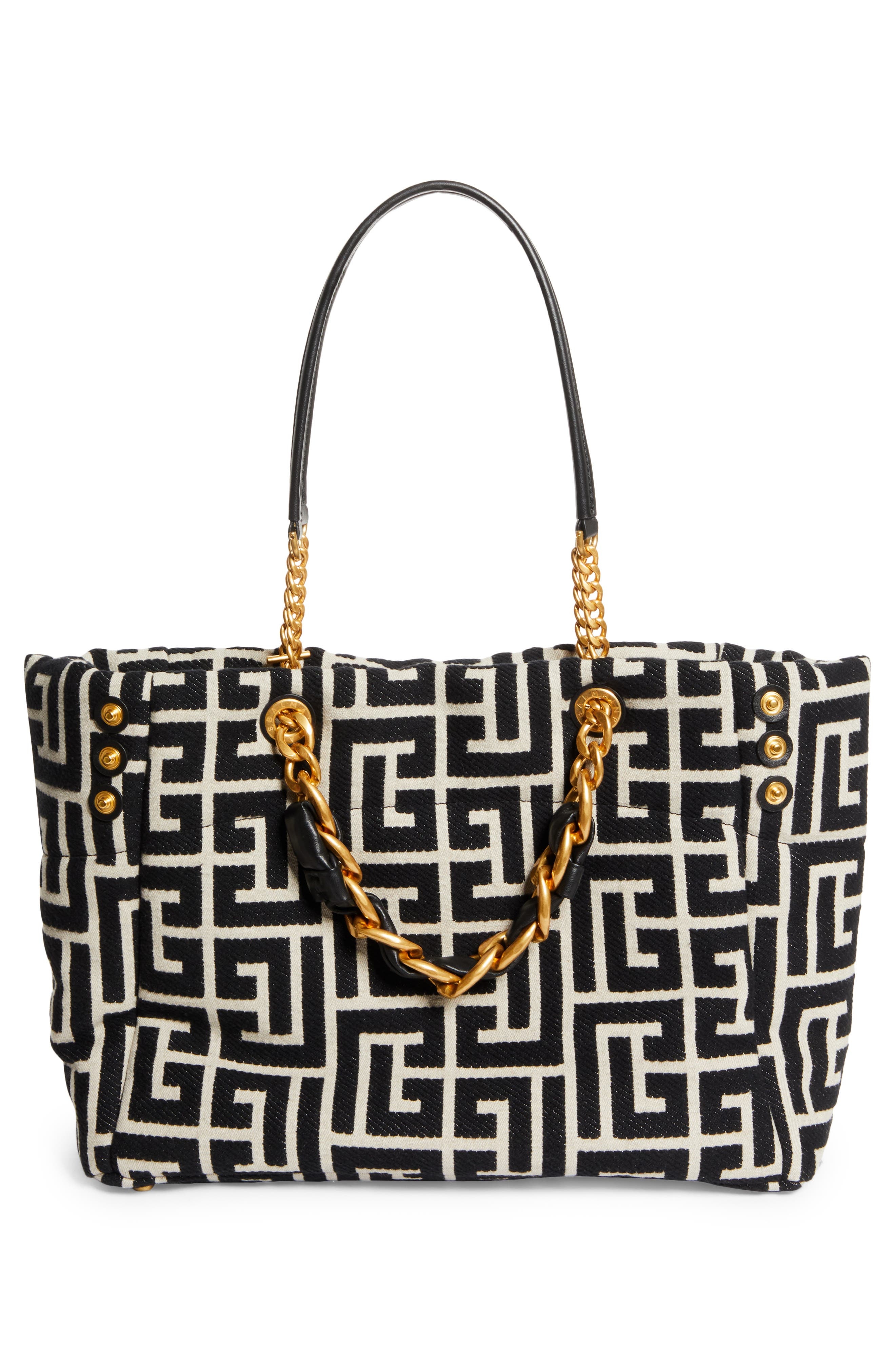 Balmain 1945 Soft Monogram Jacquard Tote in Ivory/Black at Nordstrom - 4