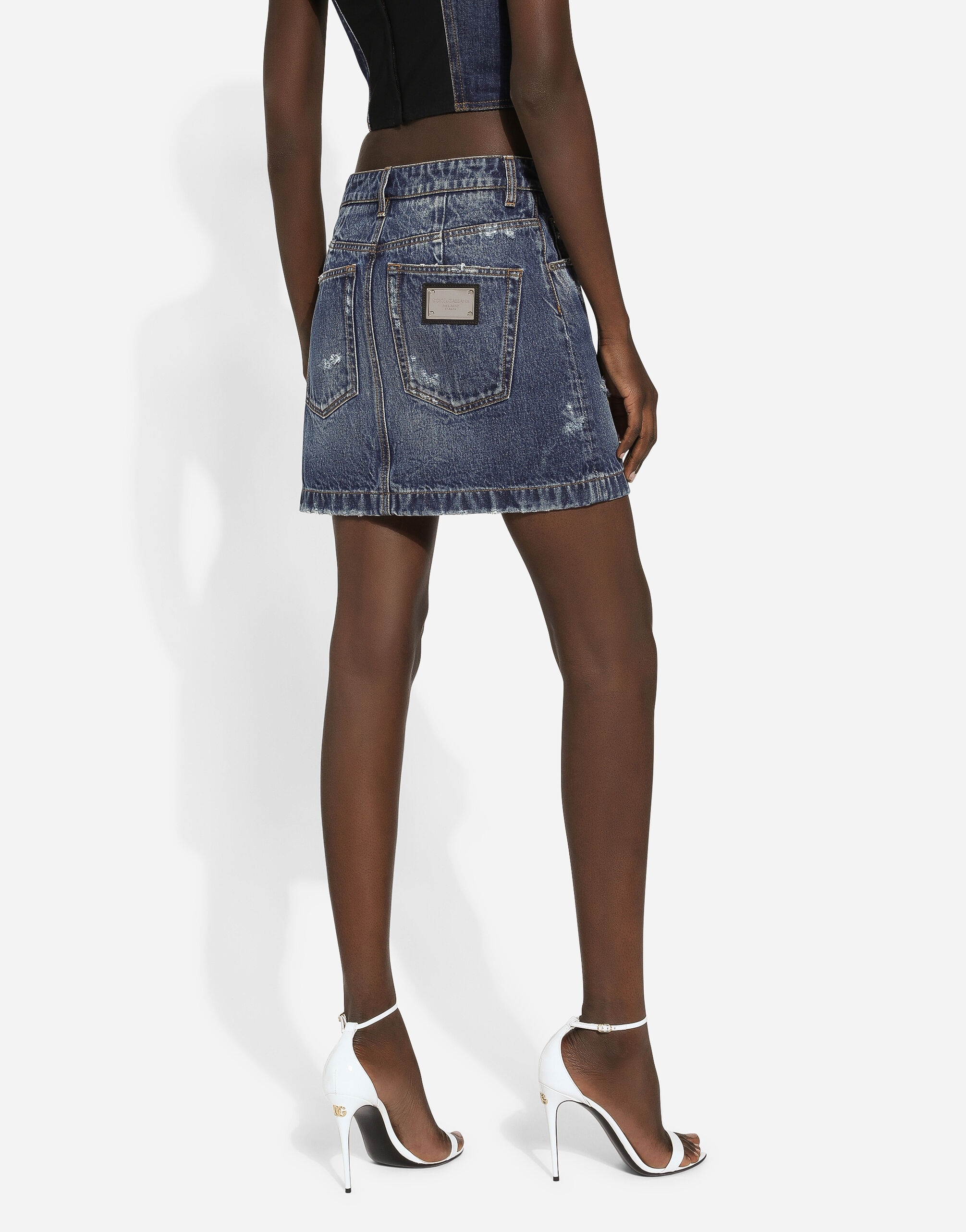 Denim mini skirt with rips - 4