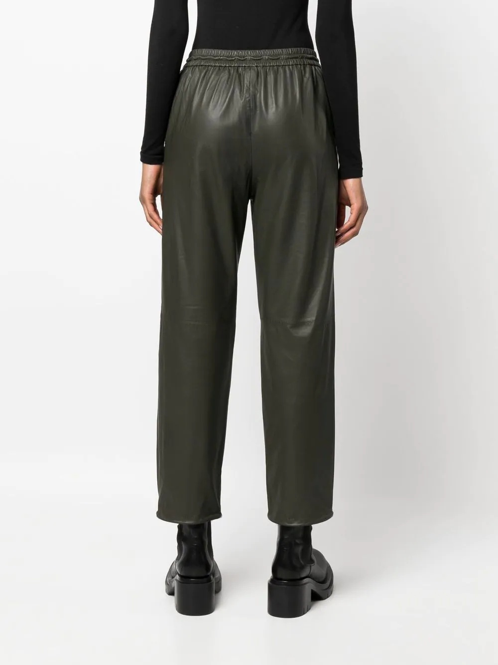 drawstring-waist lambskin trousers - 4