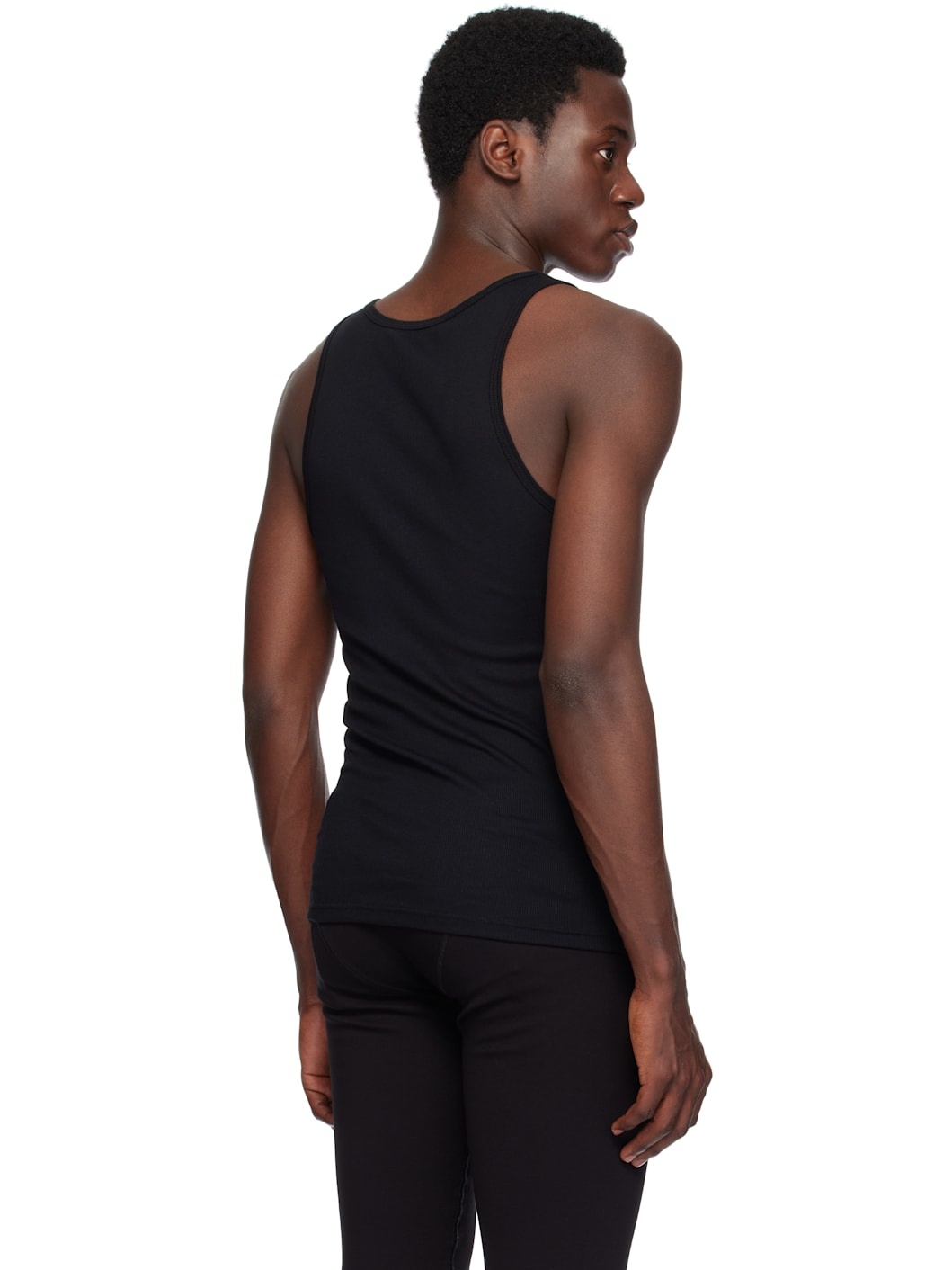 Black Cotton Modal Rib Tank Top - 3