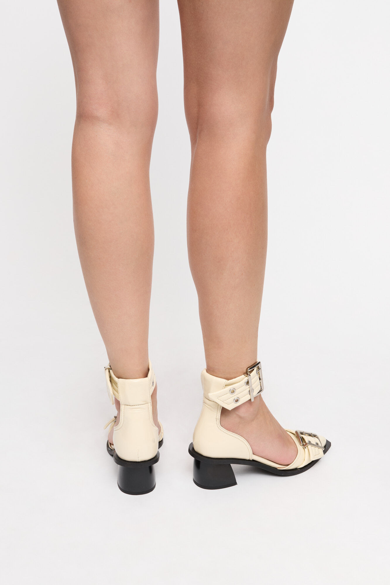 IVORY FEMININE BUCKLE OPEN CUT PUMPS - 6
