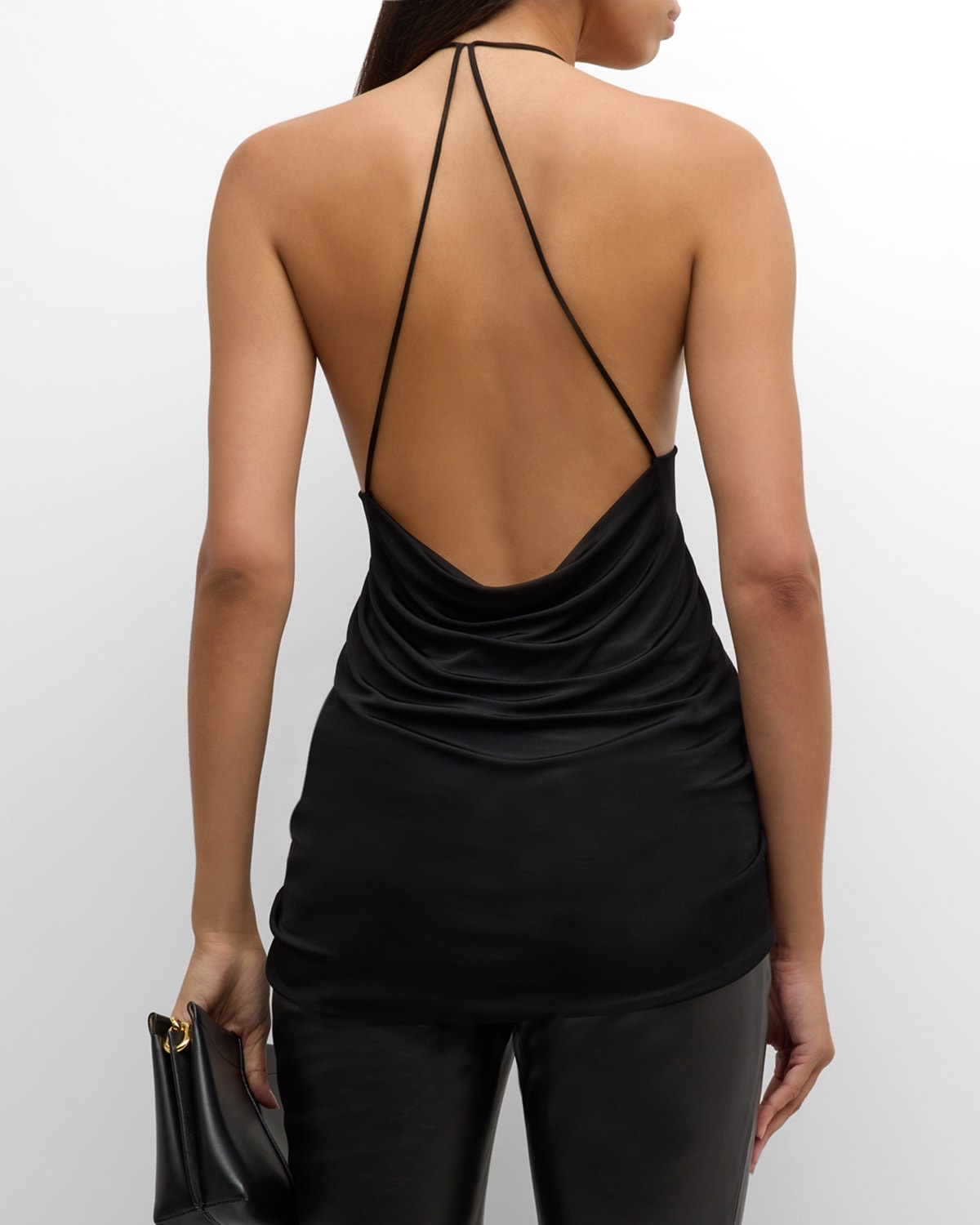 Plunging Cowl Backless Stretch Jersey Tank Top - 6