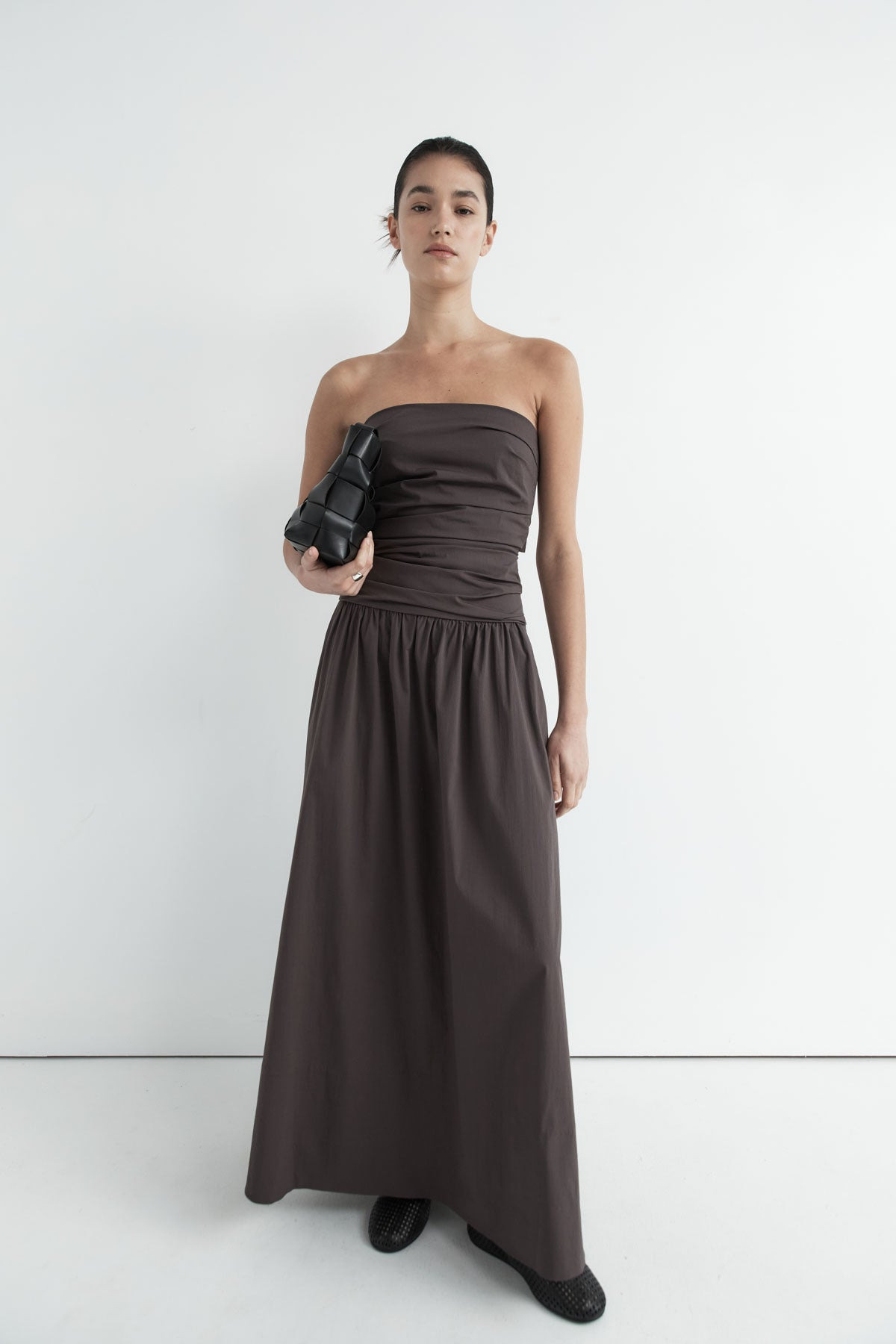 Gathered Strapless Tie Back Dress - Chocolate Plum - 6