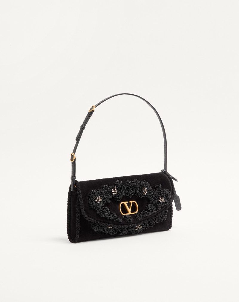 VALENTINO GARAVANI DEVAIN SMALL EMBROIDERED VELVET SHOULDER BAG 3