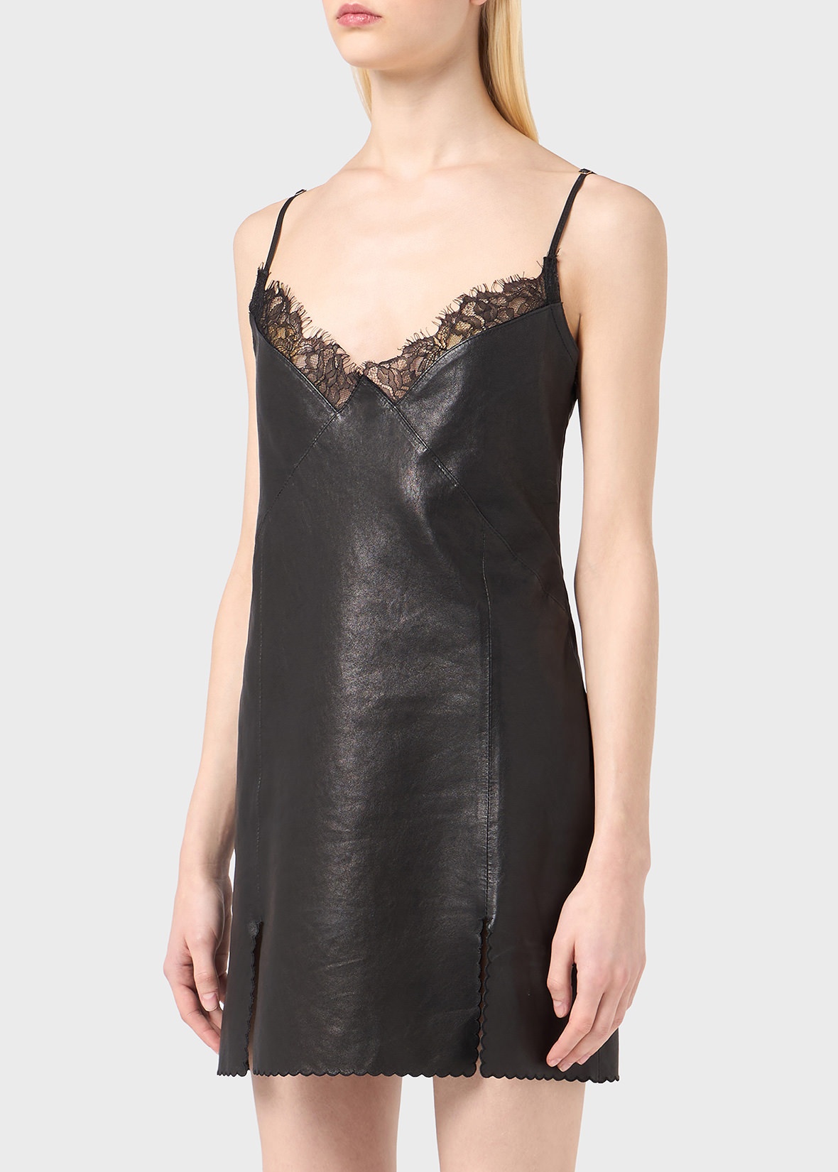 SLIP DRESS IN LEATHER WITH LACE - 5