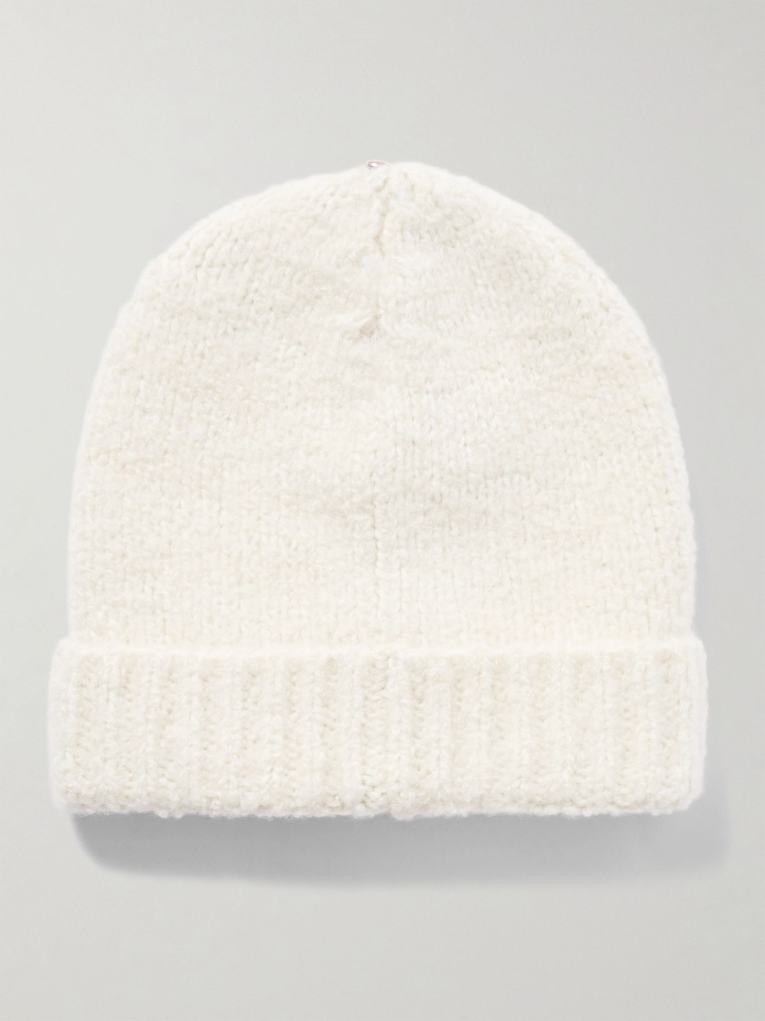 Wind Ribbed Button-Embellished Cashmere Beanie Neutral - 3