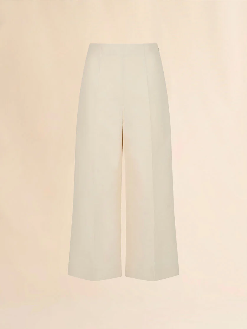 CREAM COTTON CADY CROPPED TROUSERS - 1