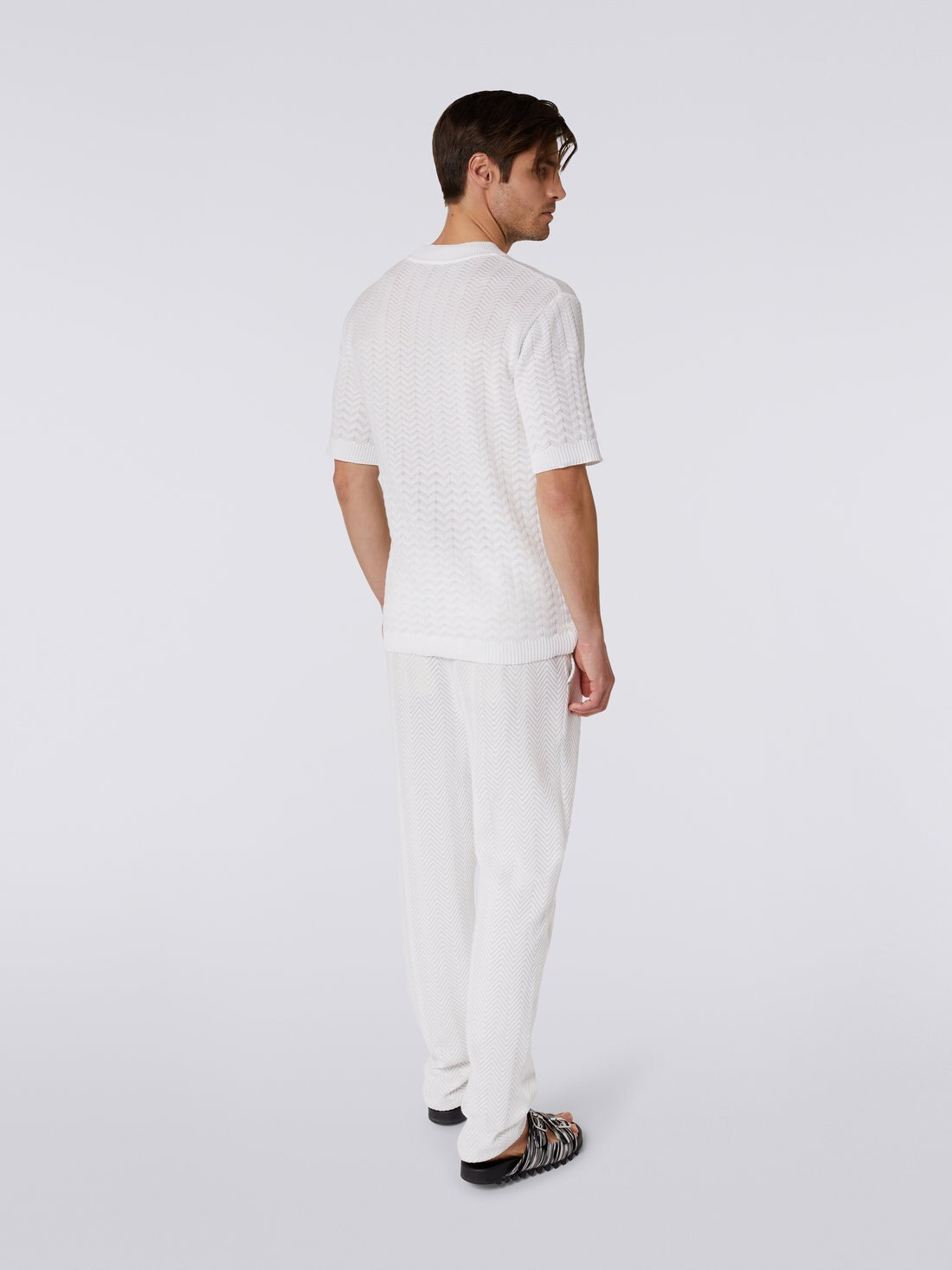 Crew-neck cotton T-shirt with tone-on-tone chevron - 4