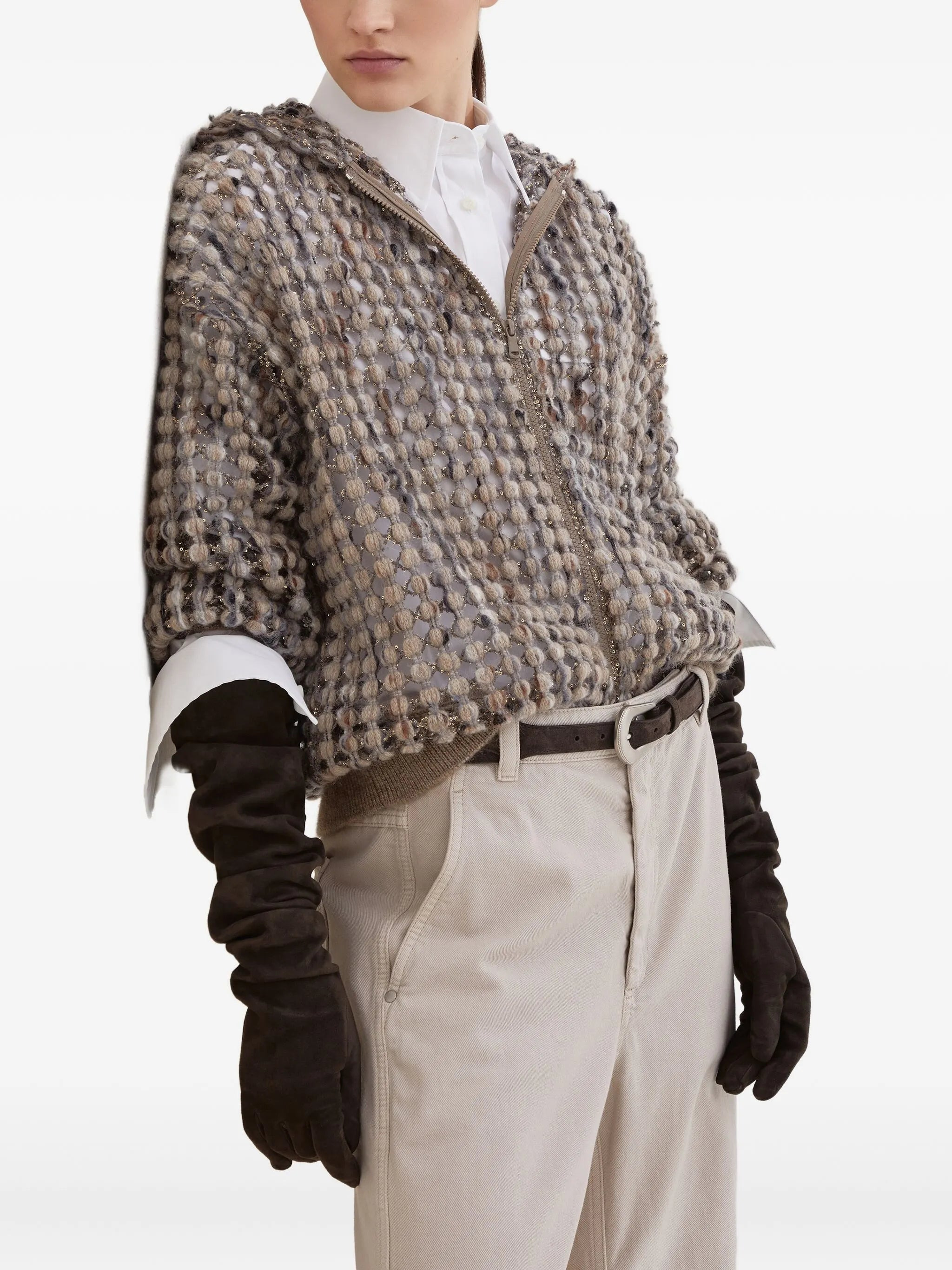 Brunello Cucinelli Balloon Sequin-embellished Zip-up Cardigan - 5
