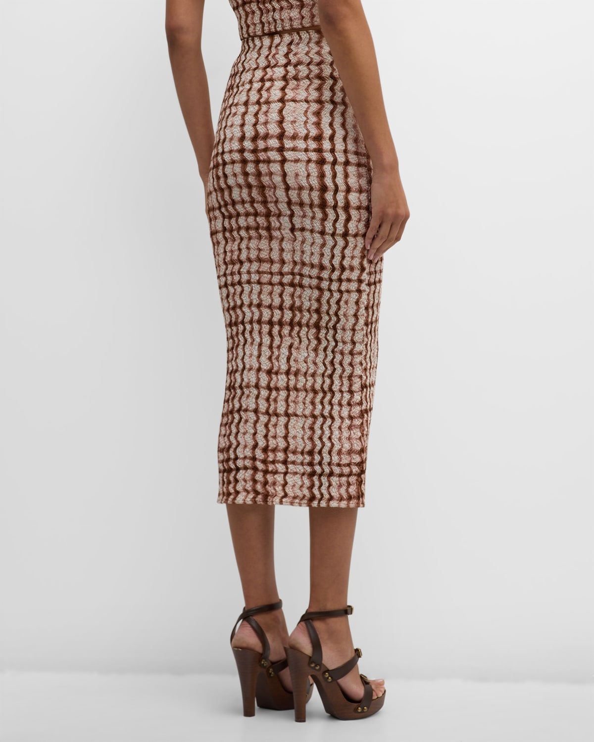 Checked Statement Smocked Pencil Skirt - 5