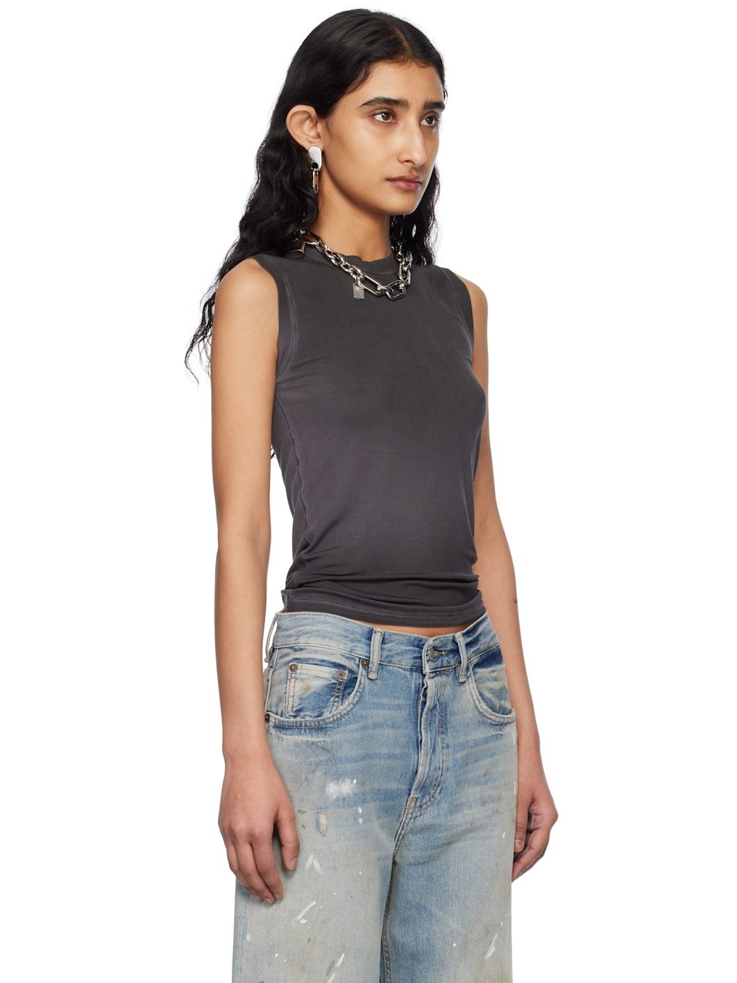 Gray Ribbed Tank Top - 2