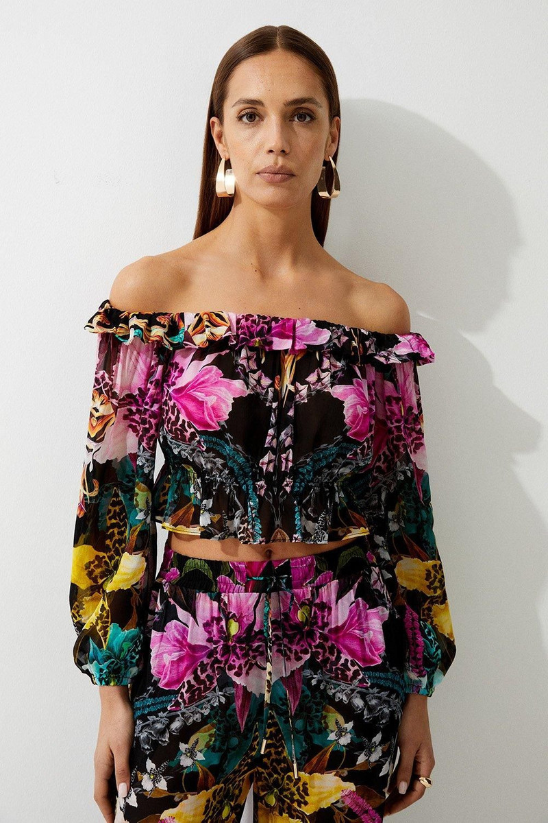 Tropical Floral Viscose Georgette Beach Top 1