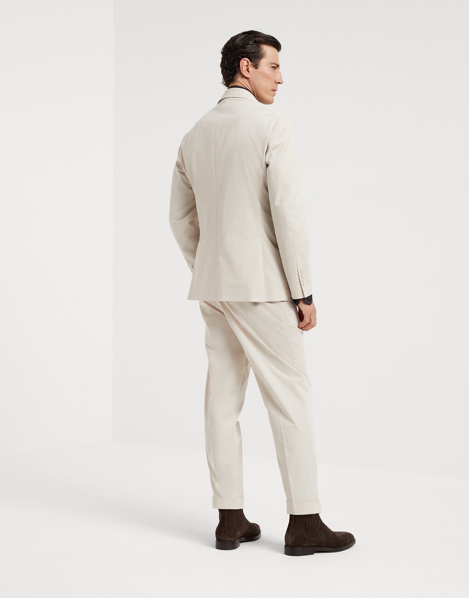 Comfort cotton and cashmere gabardine Leisure suit: peak lapel jacket and trousers with double pleat - 2
