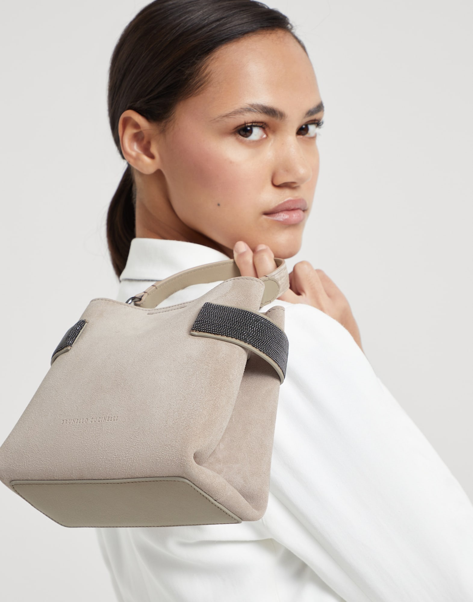 Suede bag with precious bands - 4