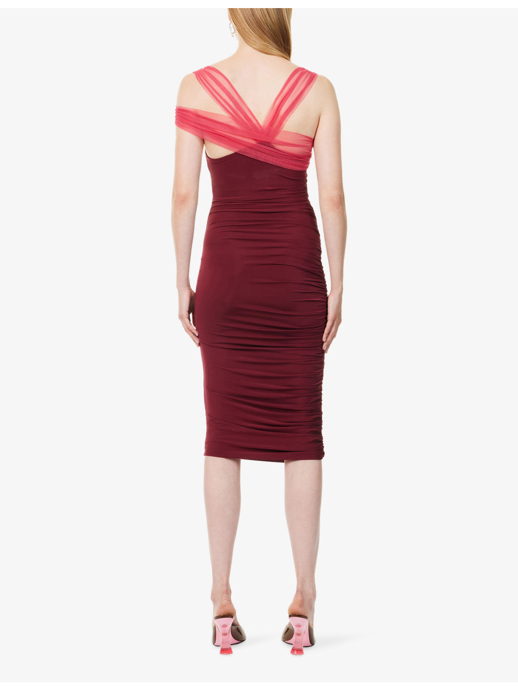 Ruched Square-Neck Stretch-Woven Midi Dress - 4