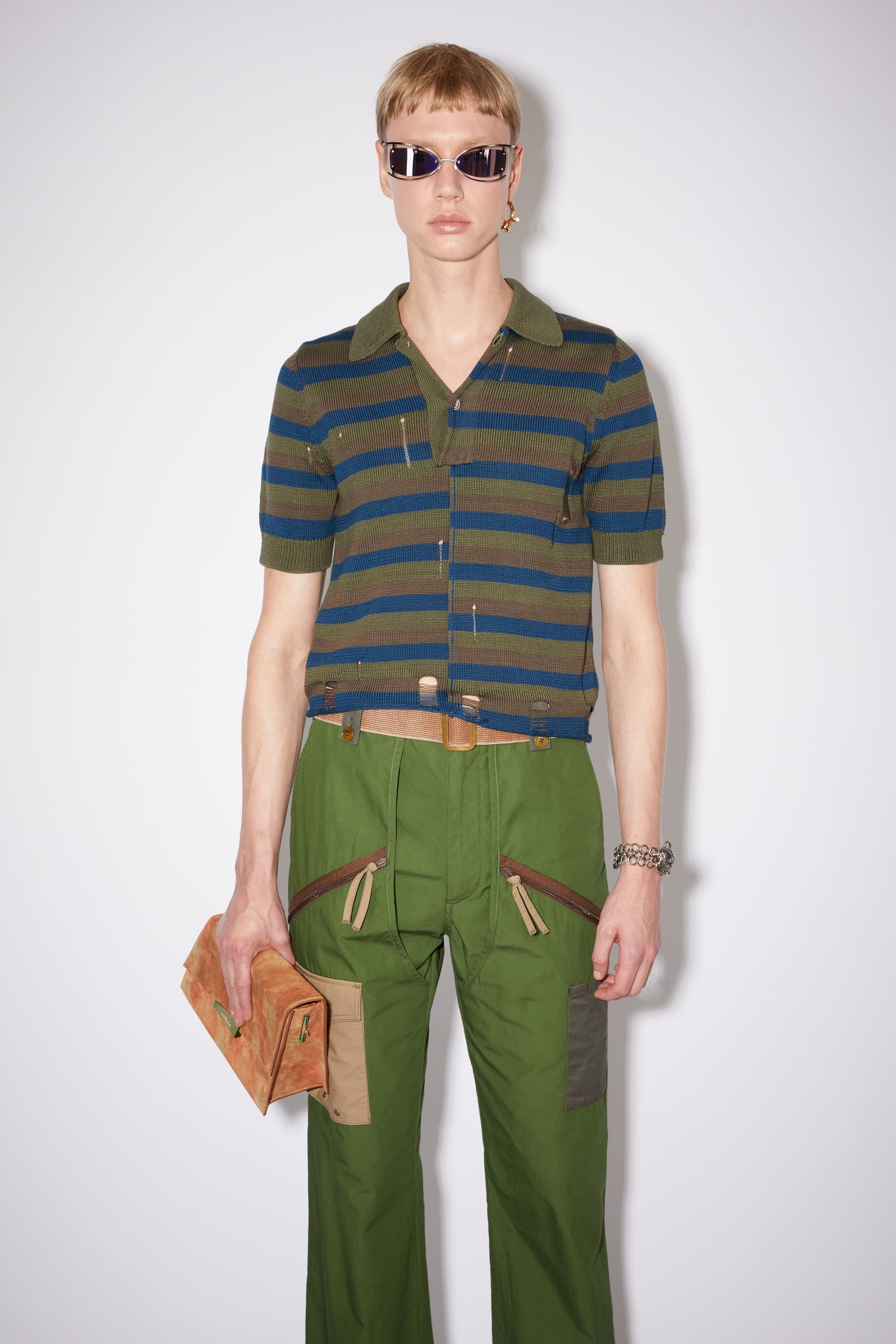 Knitted polo shirt - Olive green/multi - 2