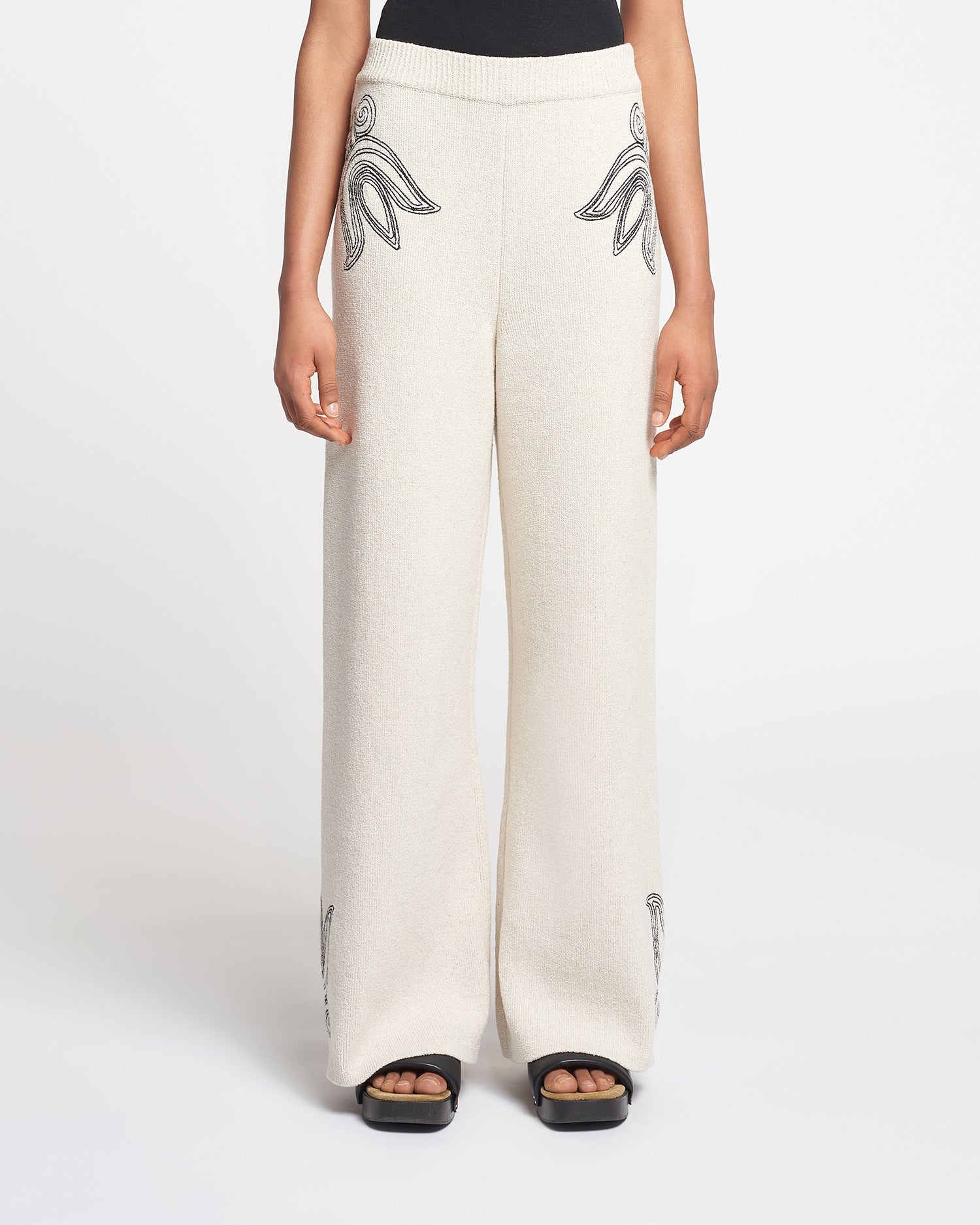 Embroidered Textured-Linen Pants - 1