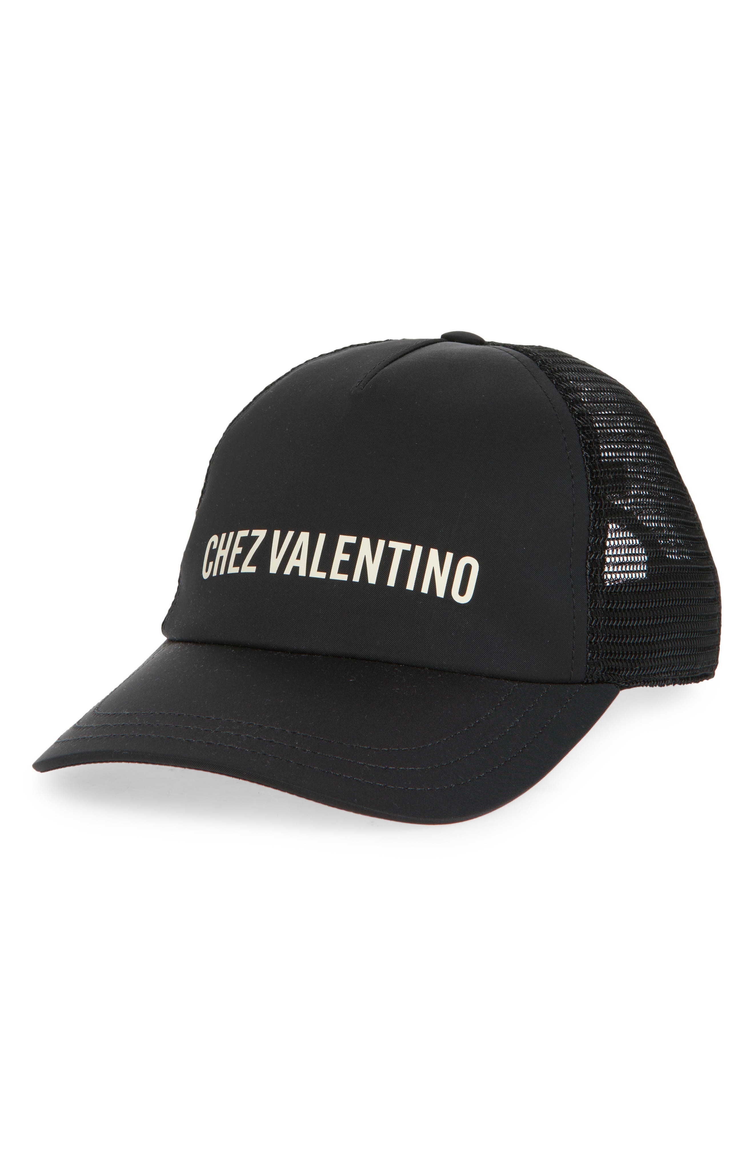 Valentino Garavani Chez Valentino Embroidered Trucker Hat in Black/Ivory at Nordstrom - 1