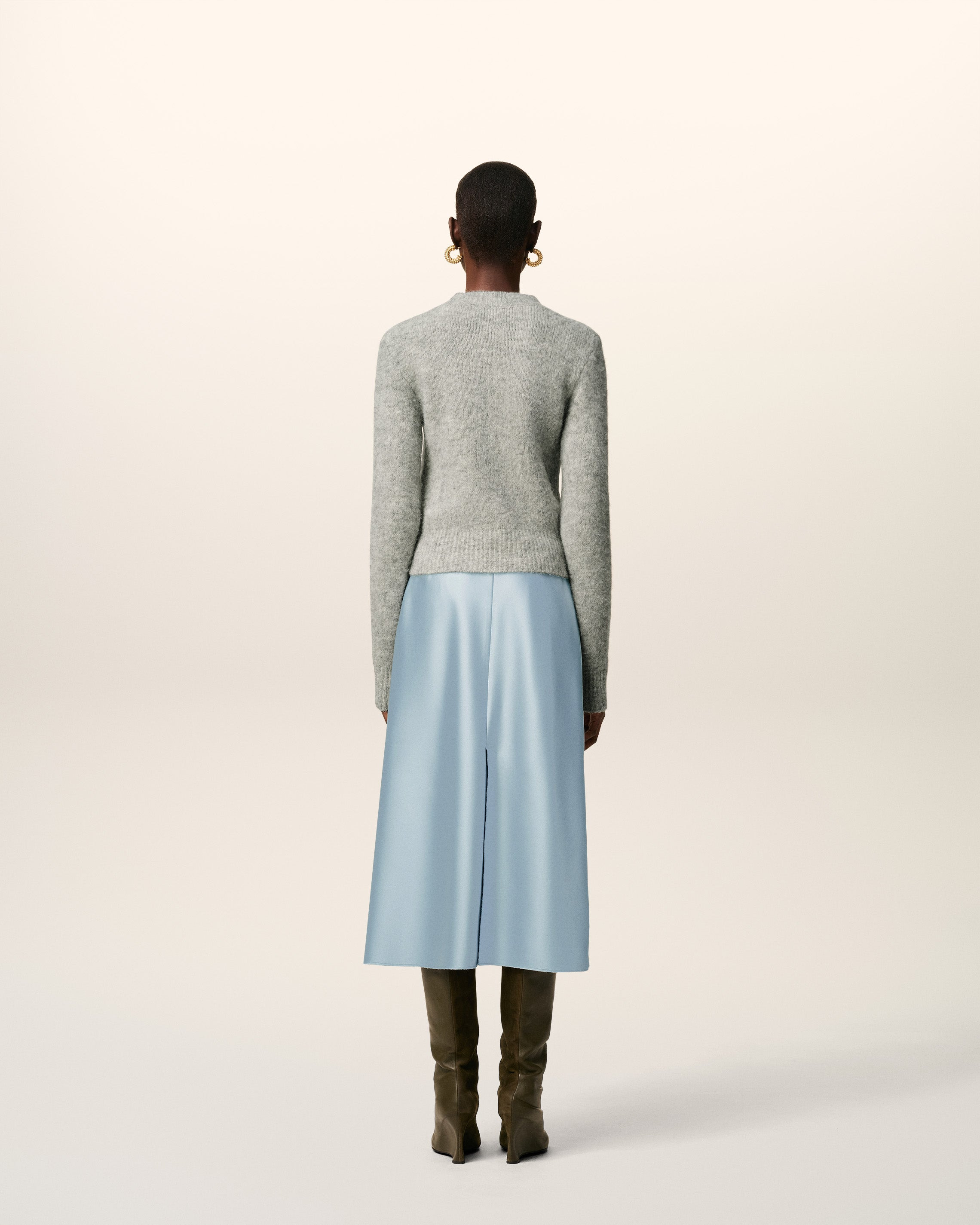 BLUE RAW EDGES DETAILS MIDI SKIRT - 4