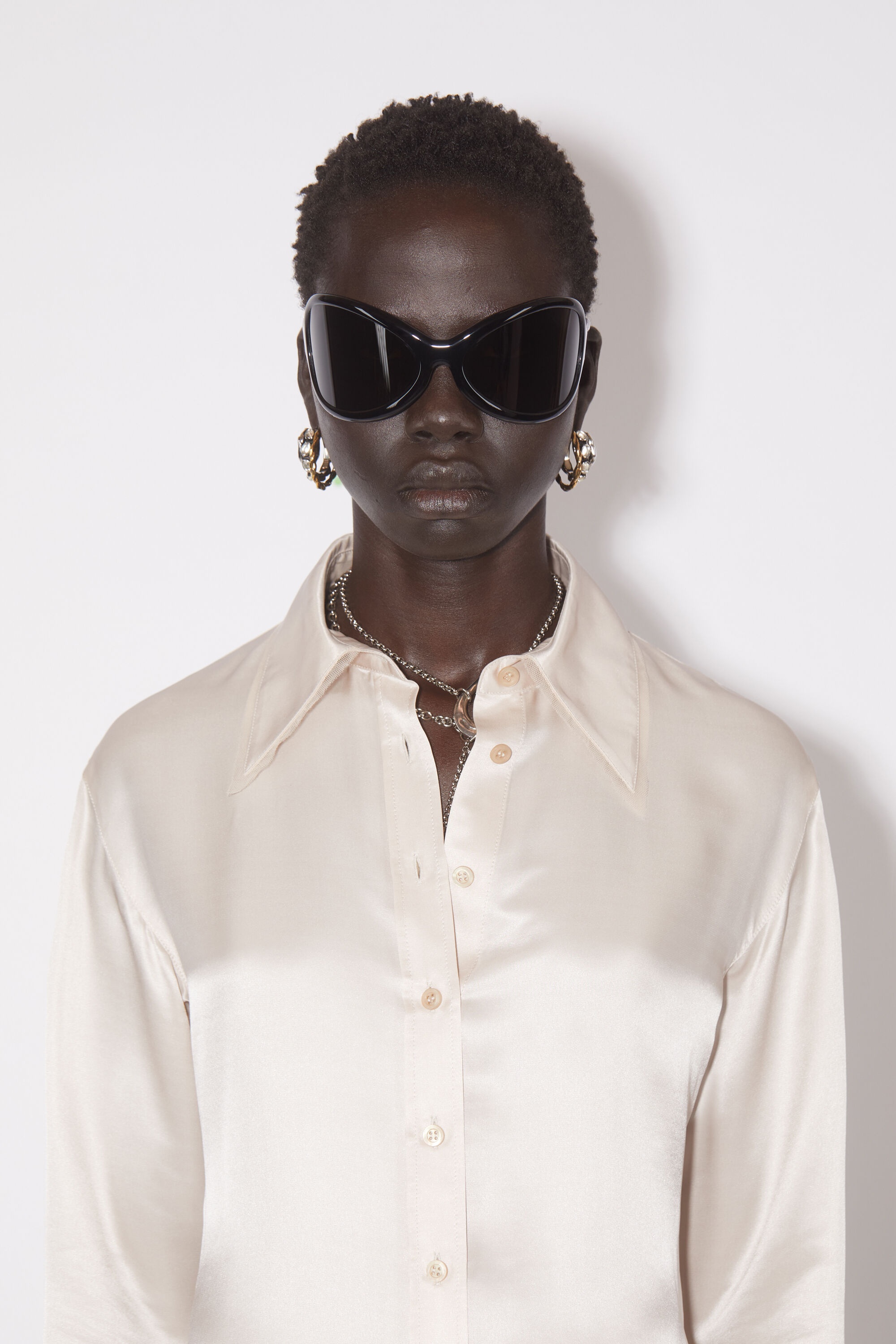 Silk blend button-up shirt - Pebble beige - 5