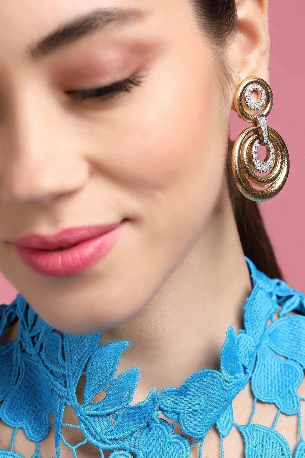 Diamond Triple Circle Drop Earrings - 3