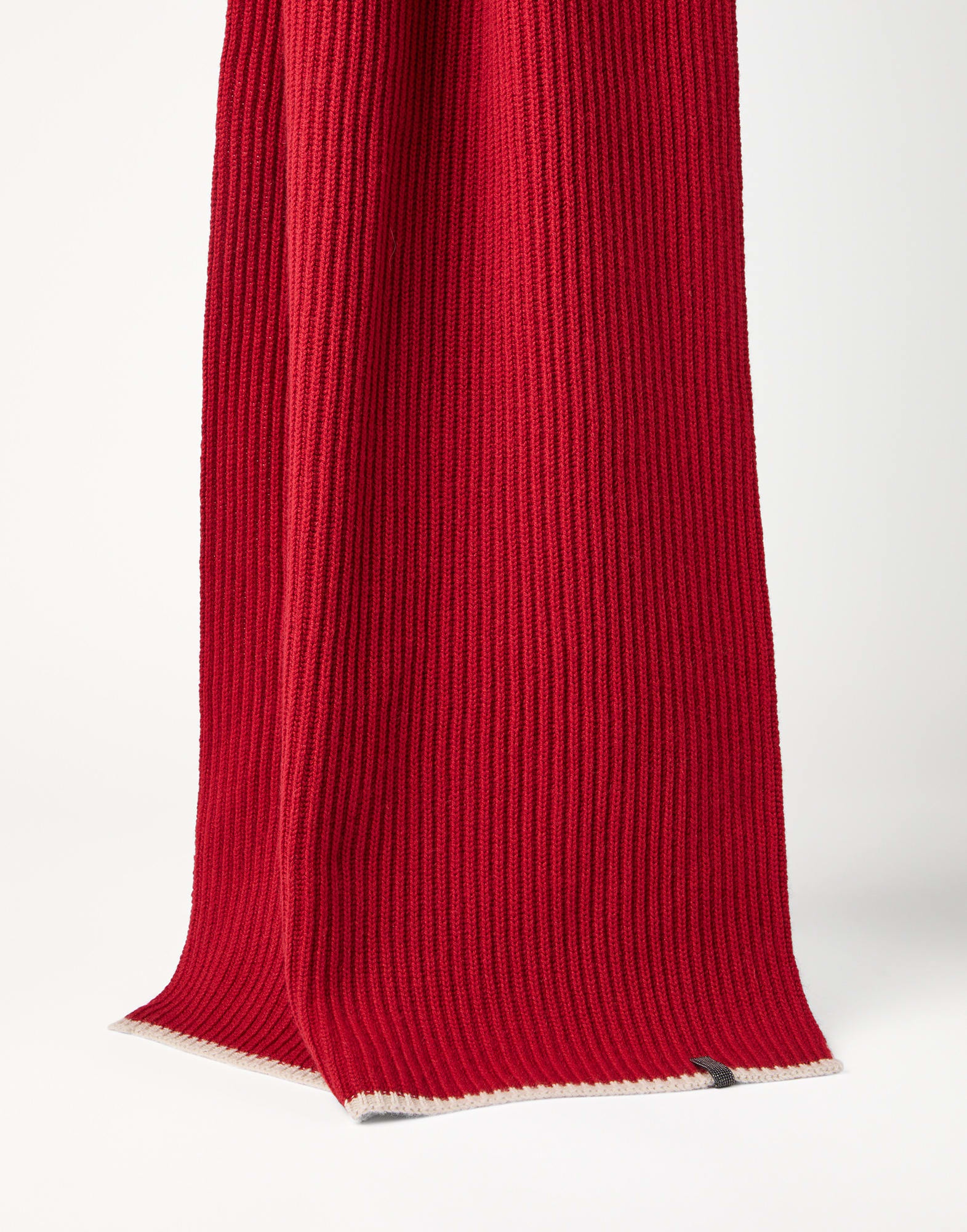 Cashmere English rib knit scarf with monili - 1
