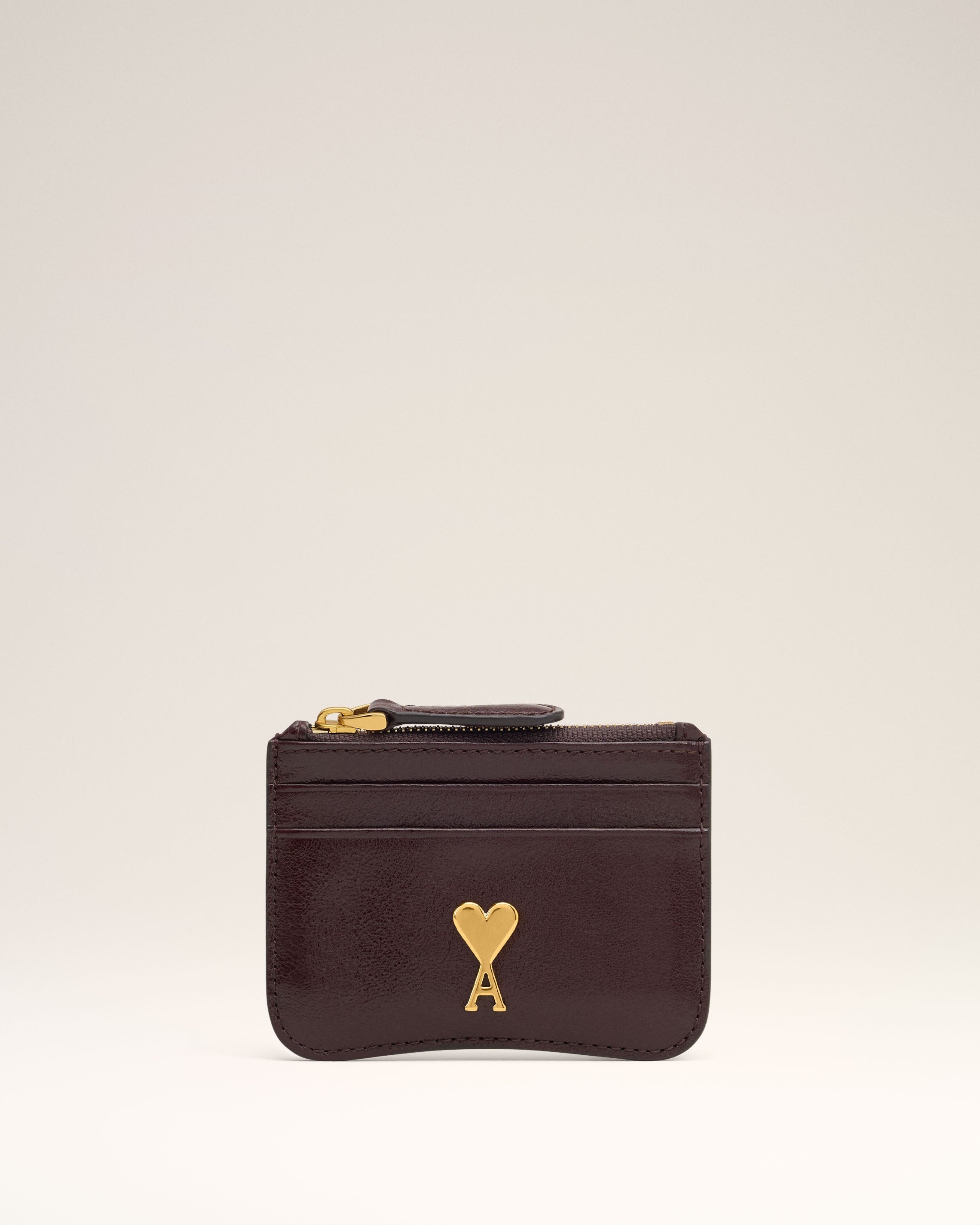 BURGUNDY LEATHER PARIS PARIS ZIPPED CARD HOLDER - 1