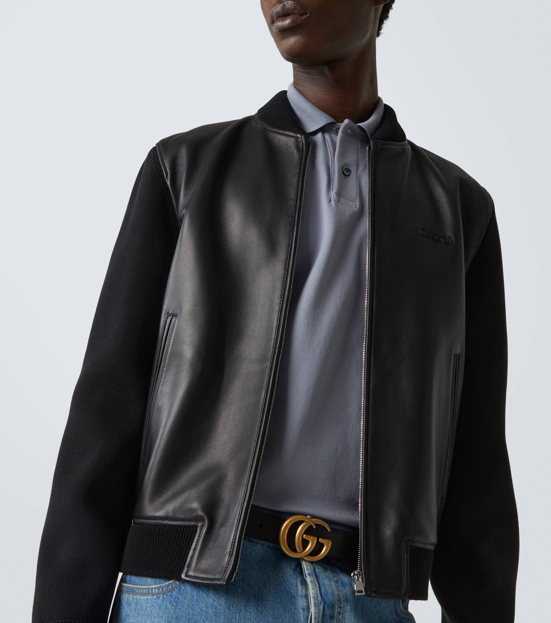 Web Stripe leather bomber jacket - 5