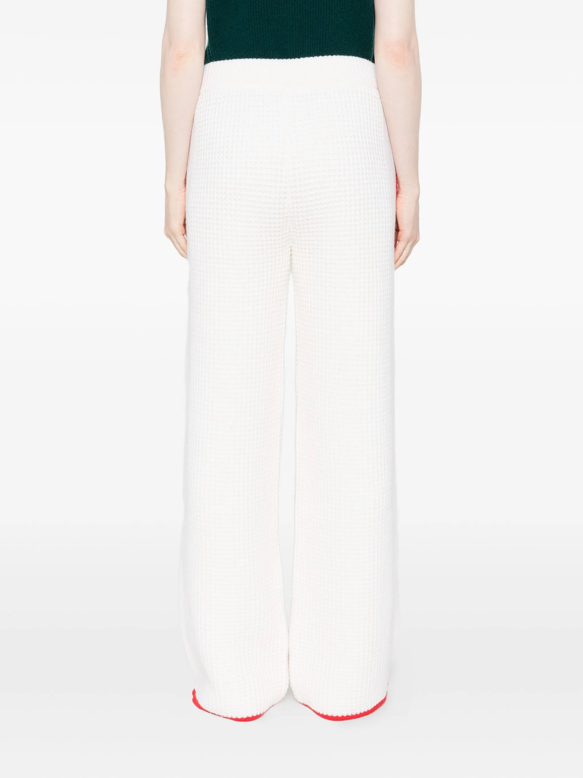 contrast-trim waffle-knit trousers - 4