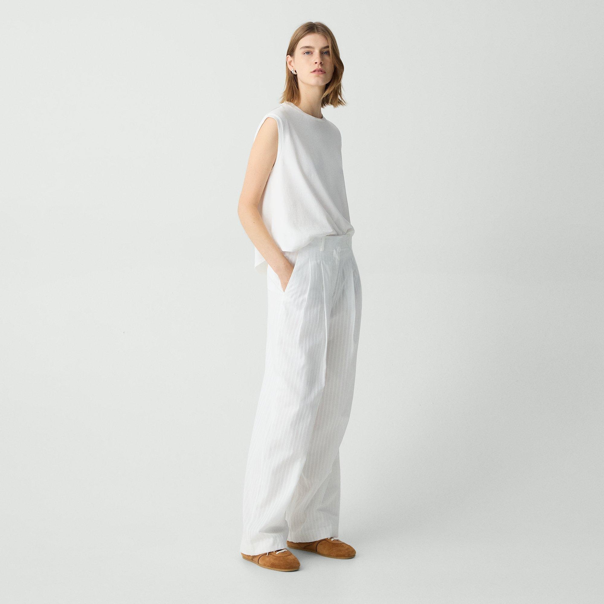 Double Pleat Pant in Linear Cotton - 3